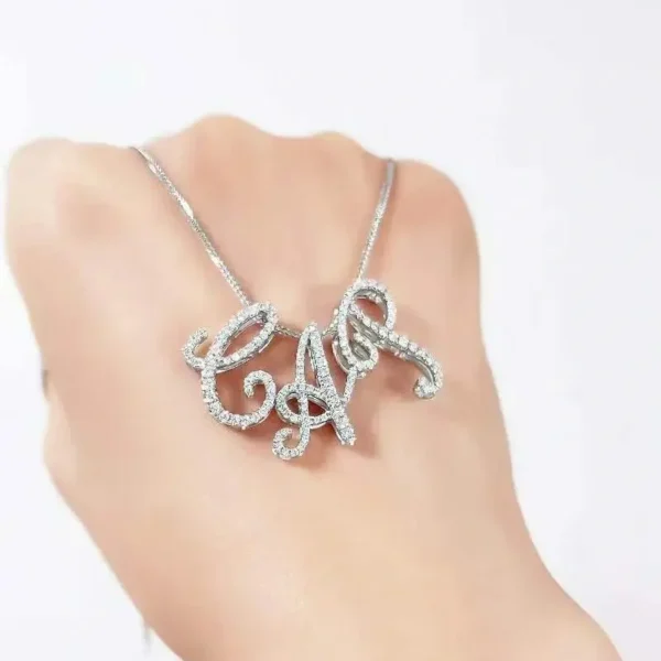 Celoray Customized 14K White Gold Script Font Initial Letter Pendant with Pave Diamonds