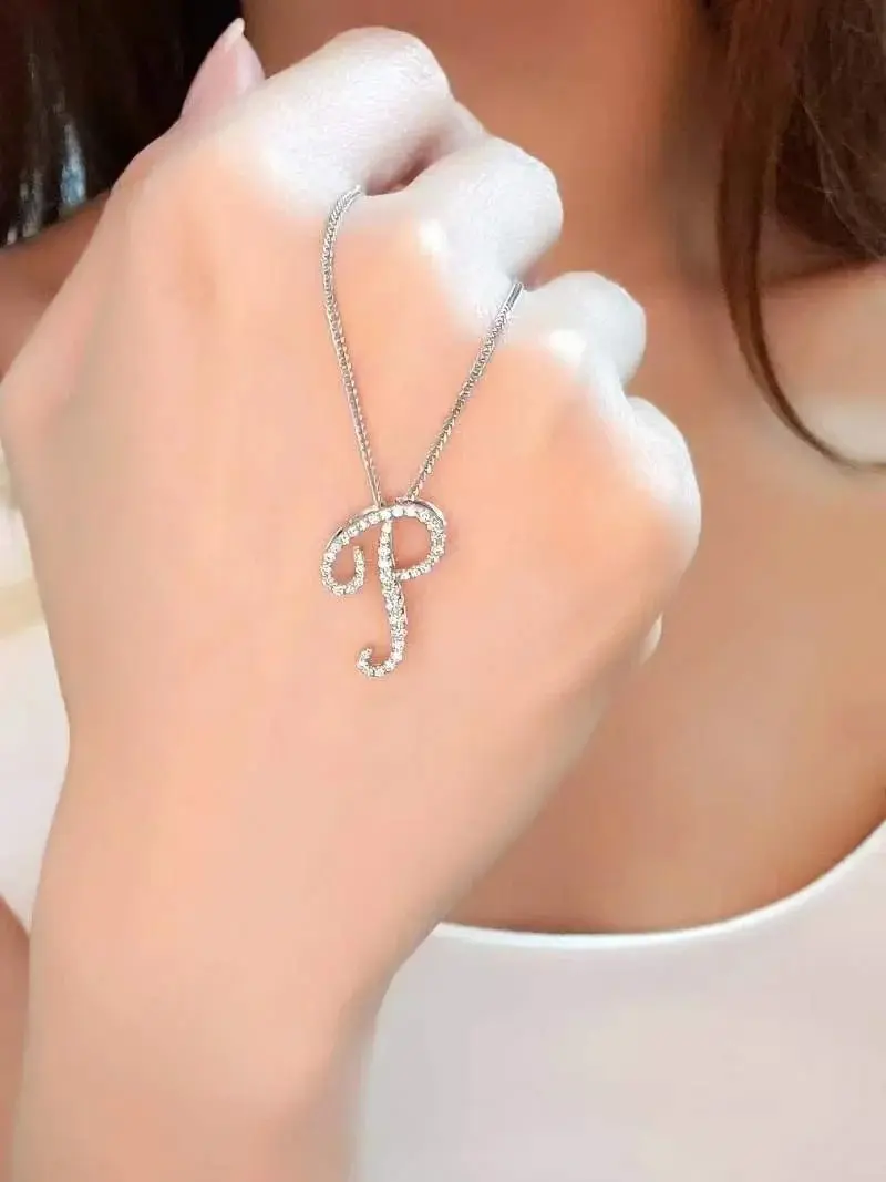 Celoray Customized 14K Pure Gold Script Font Alphabet Pendant and Lab Diamond Necklace Celoray Customized 14K Pure Gold Script Font Alphabet Pendant and Lab Diamond Necklace
