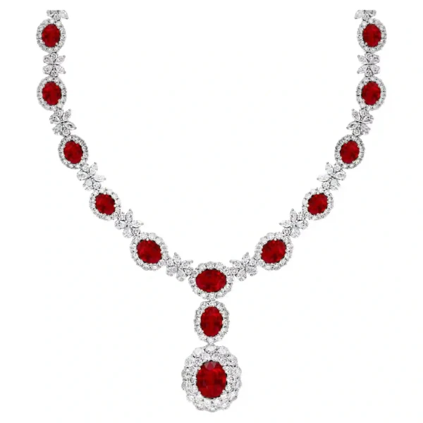 Certified 59 Carat Ruby and Diamond Necklace in Platinum Custom Fine Jewelry