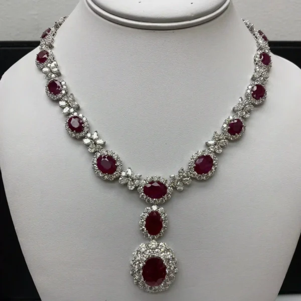Certified 59 Carat Ruby and Diamond Necklace in Platinum Custom Fine Jewelry