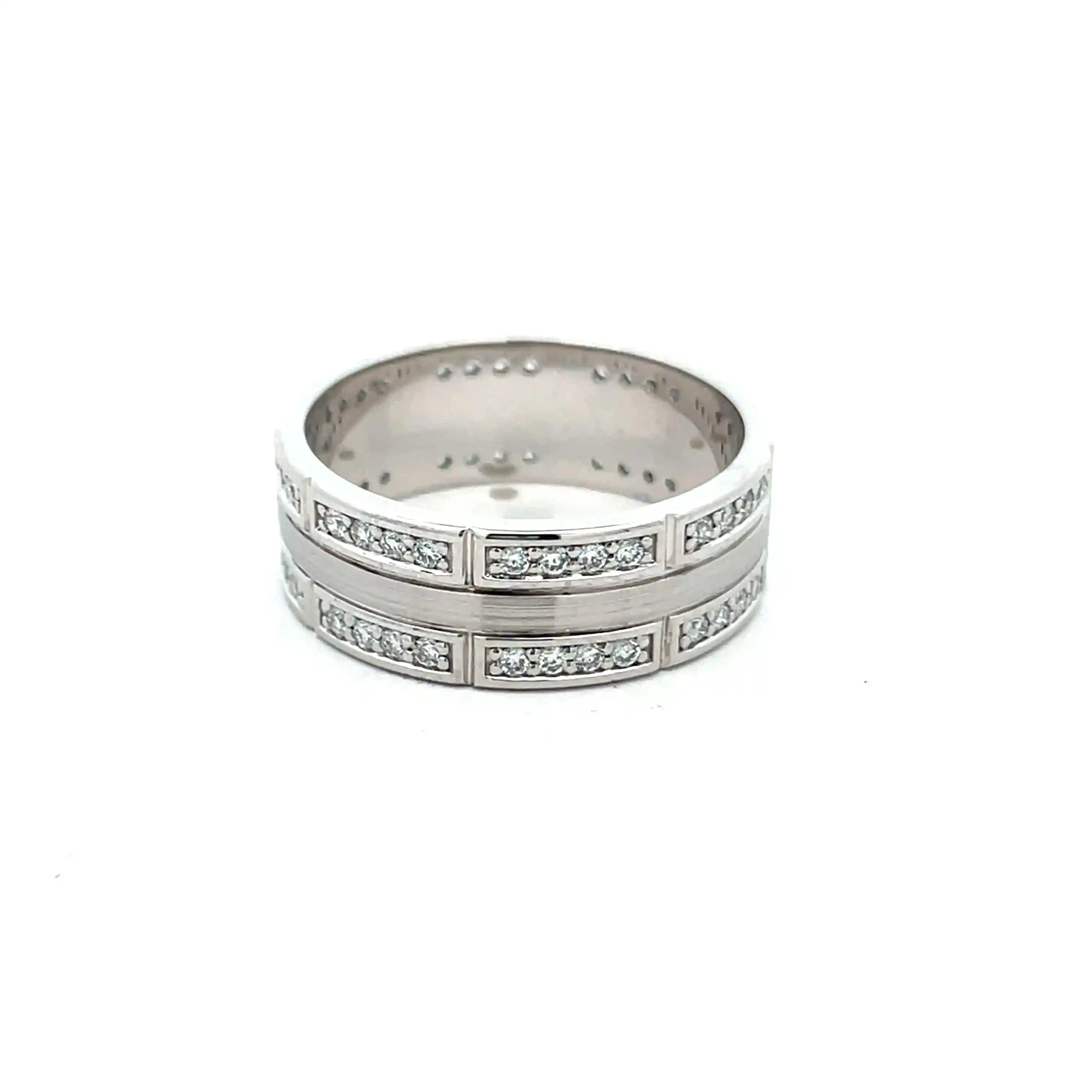Celoray 18K White Gold 3-row Diamond Ring Brushed Finish Ring for Men (2) Celoray 18K White Gold 3-row Diamond Ring Brushed Finish Ring for Men