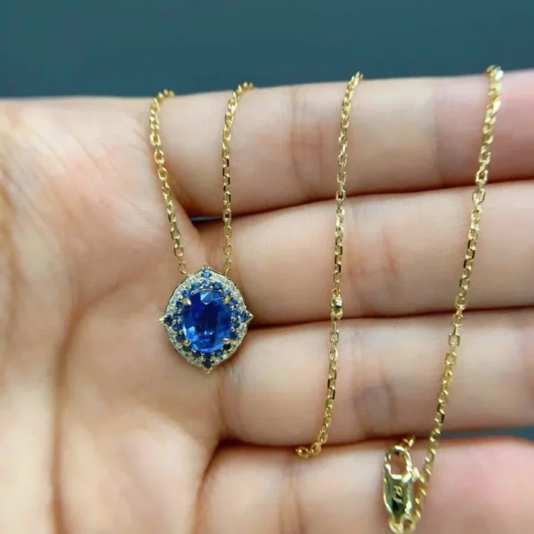Celoray Custom 18K Yellow Gold 1.5ct Oval Ceylon Sapphire with Diamond Pendant (3)