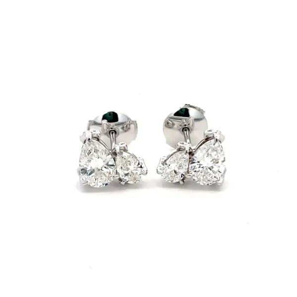 Celoray 18K White Gold VVS Pear Lab Diamond Ear Stud Toi et Moi