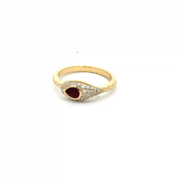 Celoray 18K Yellow Gold snake diamond pinky ring with pigon blood ruby