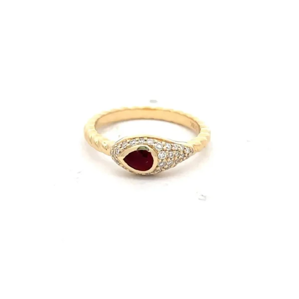 Celoray 18K Yellow Gold snake diamond pinky ring with pigon blood ruby