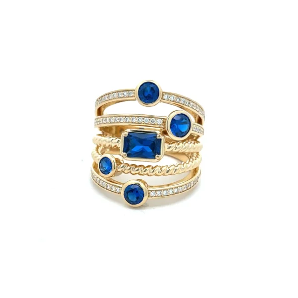 Celoray 18K Yellow Gold Stackable Rings With Blue Spinel and Diamonds
