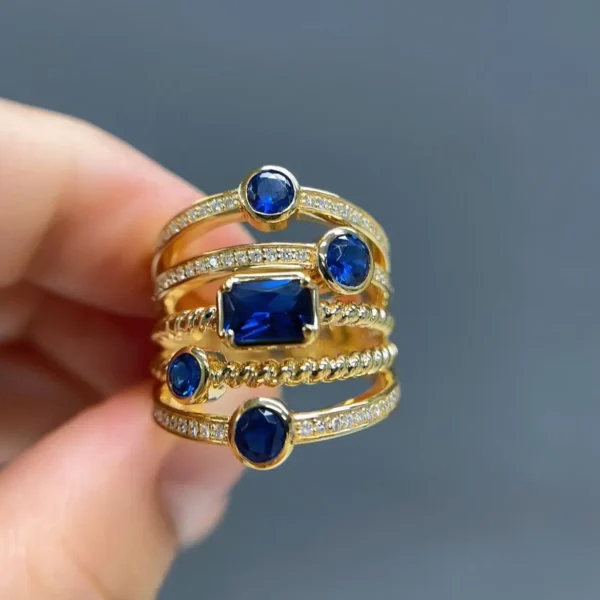 Celoray 18K Yellow Gold Stackable Rings With Blue Spinel and Diamonds