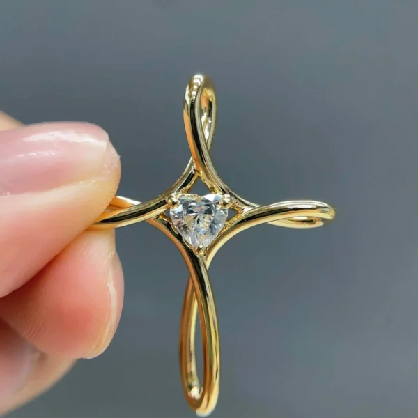 Celoray Custom 18K Gold Twist Cross Pendant with Lab Heart Diamond
