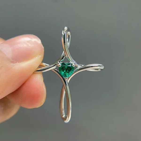 Celoray Custom 18K Gold Twist Cross Pendant with Lab Heart Emerald