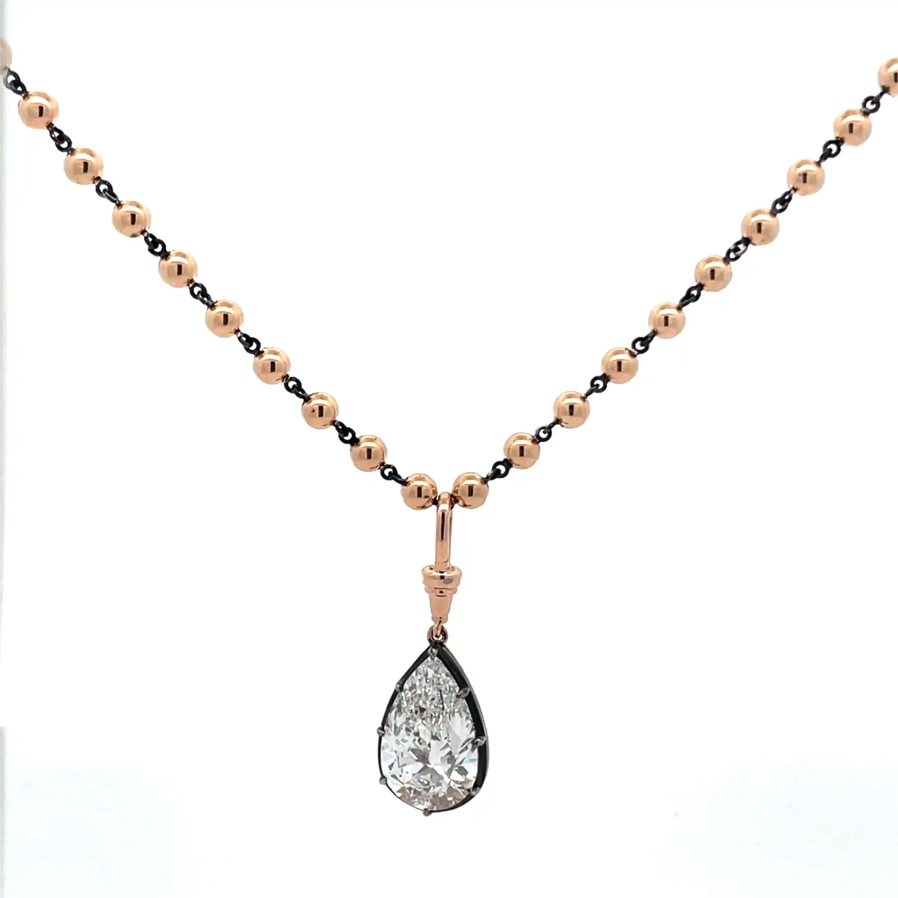 Celoray Custom 18K Rose Gold 6CT VVS Pear IGI Lab Diamond With Beaded Chain Necklace Black Rhodium Plated Celoray Custom 18K Rose Gold 6CT VVS Pear IGI Lab Diamond With Beaded Chain Necklace Black Rhodium Plated
