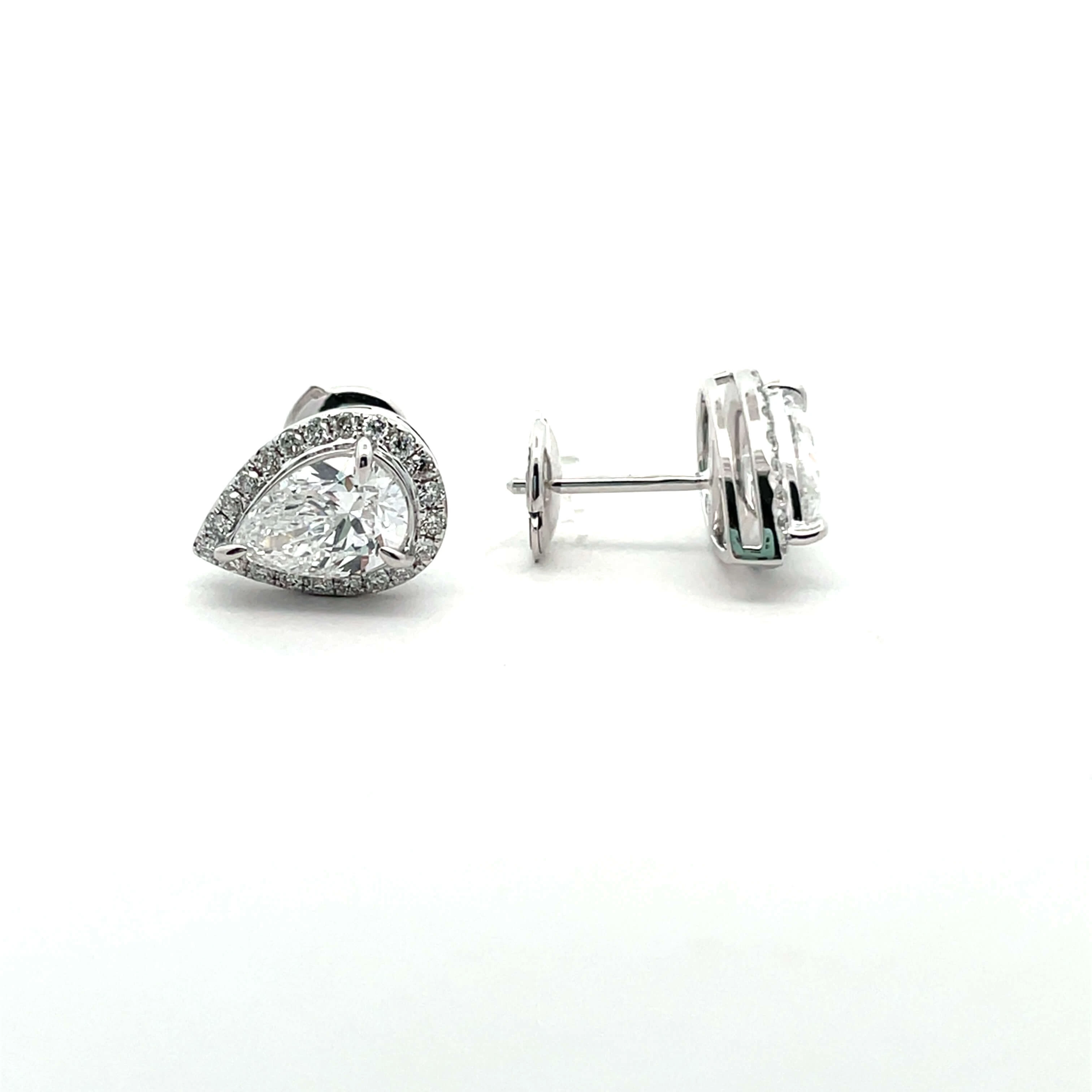 Celoray Custom 18k White Gold 1CT Pear Diamond Earrings with IGI Certificates Celoray Custom 18k White Gold 1CT Pear Diamond Earrings with IGI Certificates