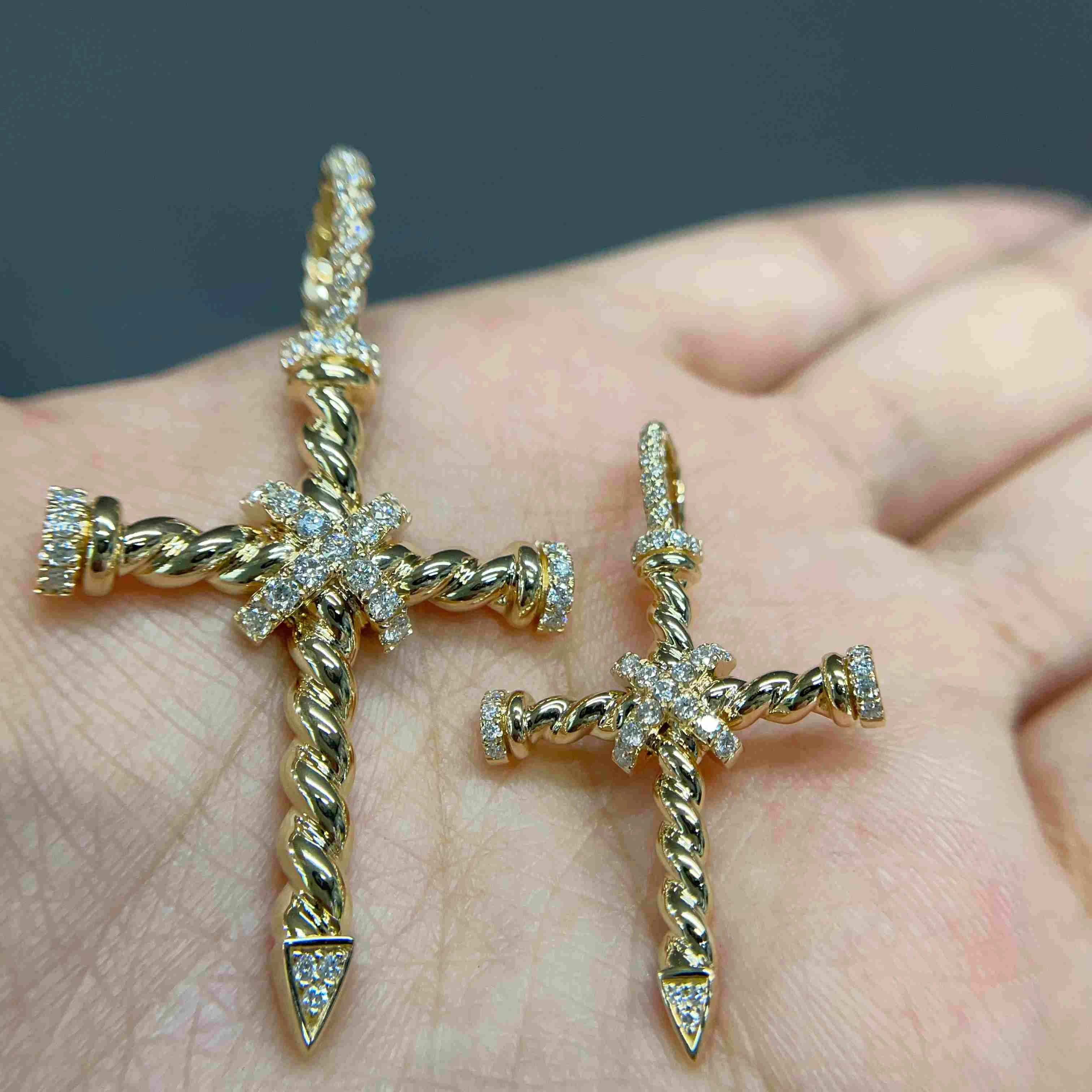 Celoray Custom 18k yellow gold Twist rope Cross Pendant Wtih Diamonds Bail Celoray Custom 18k yellow gold Twist rope Cross Pendant Wtih Diamonds Bail