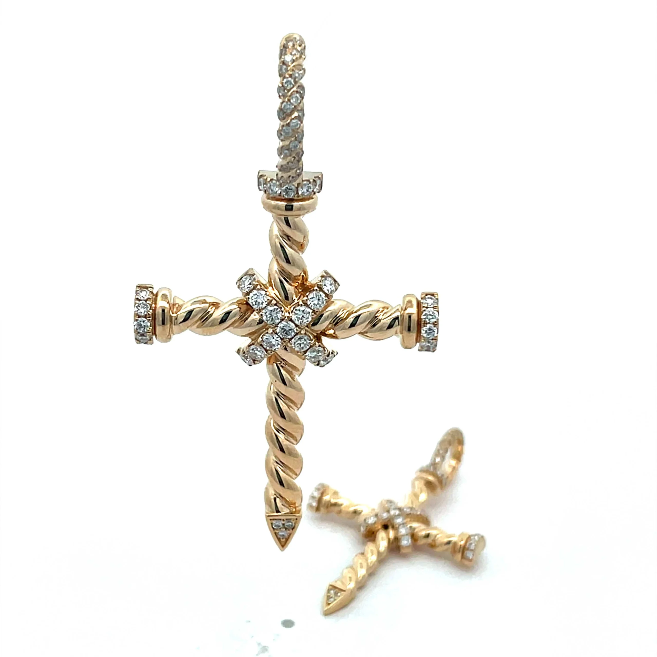 Celoray Custom 18k yellow gold Twist rope Cross Pendant Wtih Diamonds Bail Celoray Custom 18k yellow gold Twist rope Cross Pendant Wtih Diamonds Bail