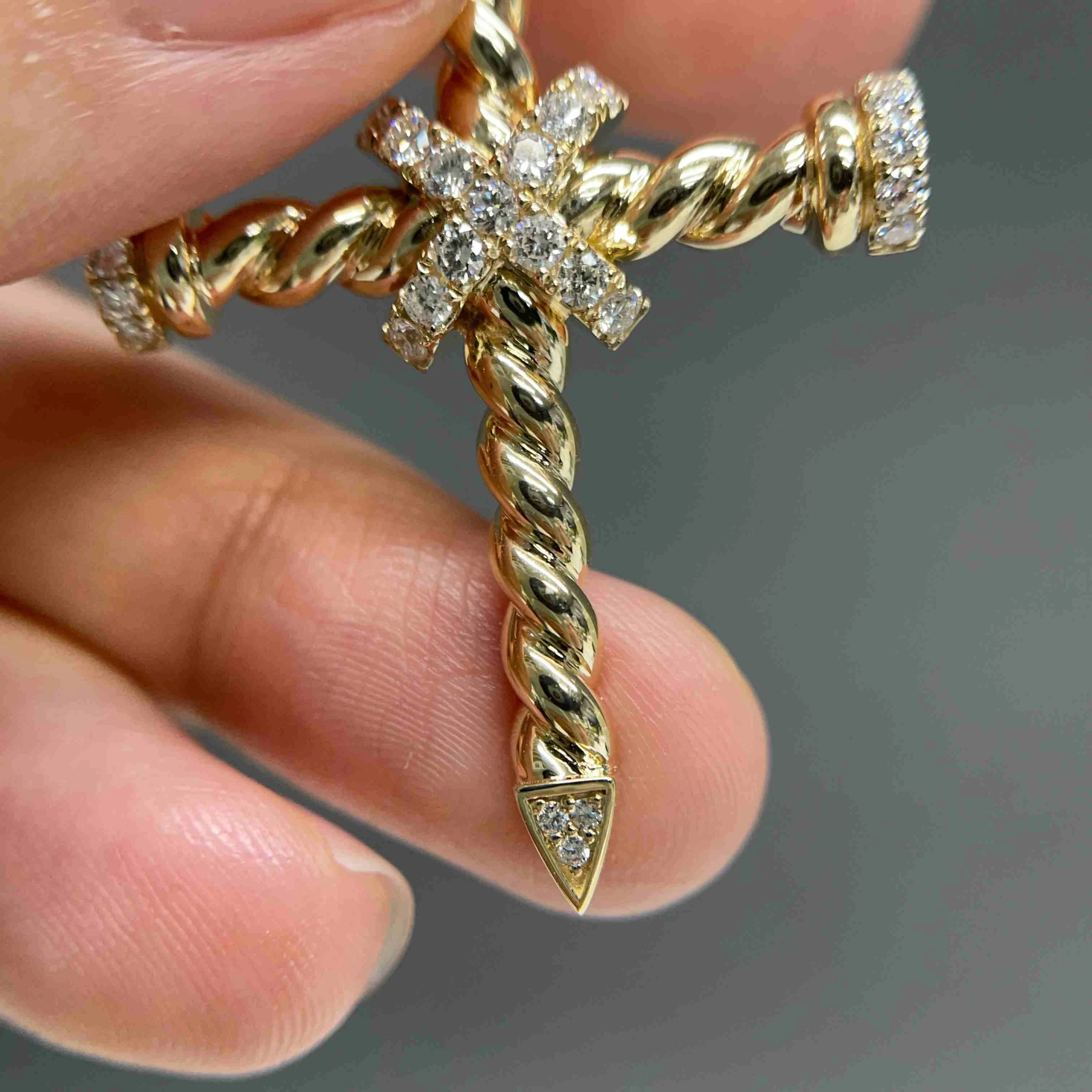 Celoray Custom 18k yellow gold Twist rope Cross Pendant Wtih Diamonds Bail Celoray Custom 18k yellow gold Twist rope Cross Pendant Wtih Diamonds Bail