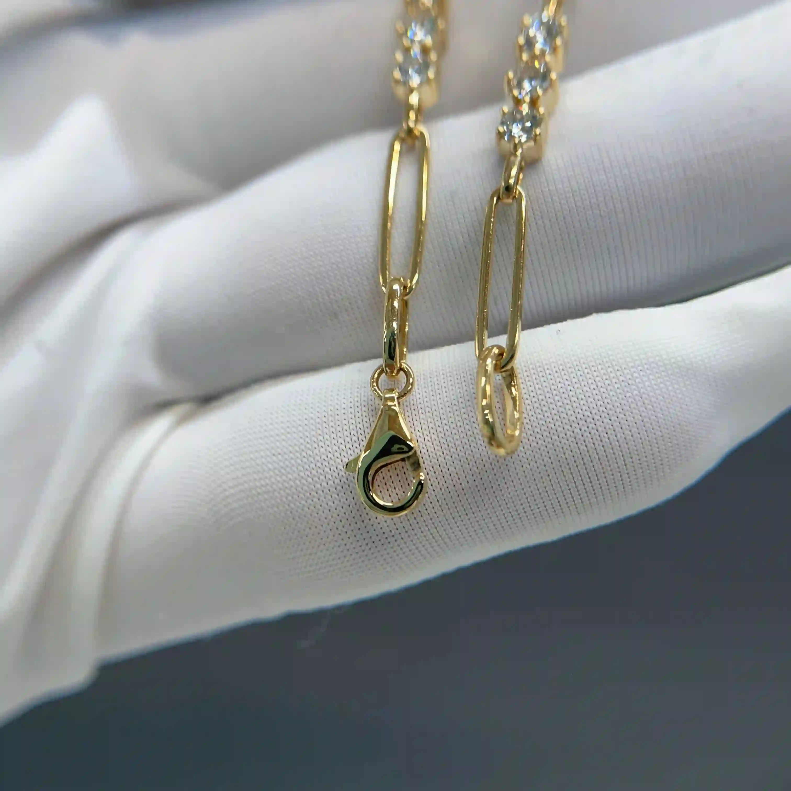 Celoray Custom 14K Yellow Gold Paperclip Link with Diamond Statetion Bracelet (1) Celoray Custom 14K Yellow Gold Paperclip Link with Diamond Statetion Bracelet