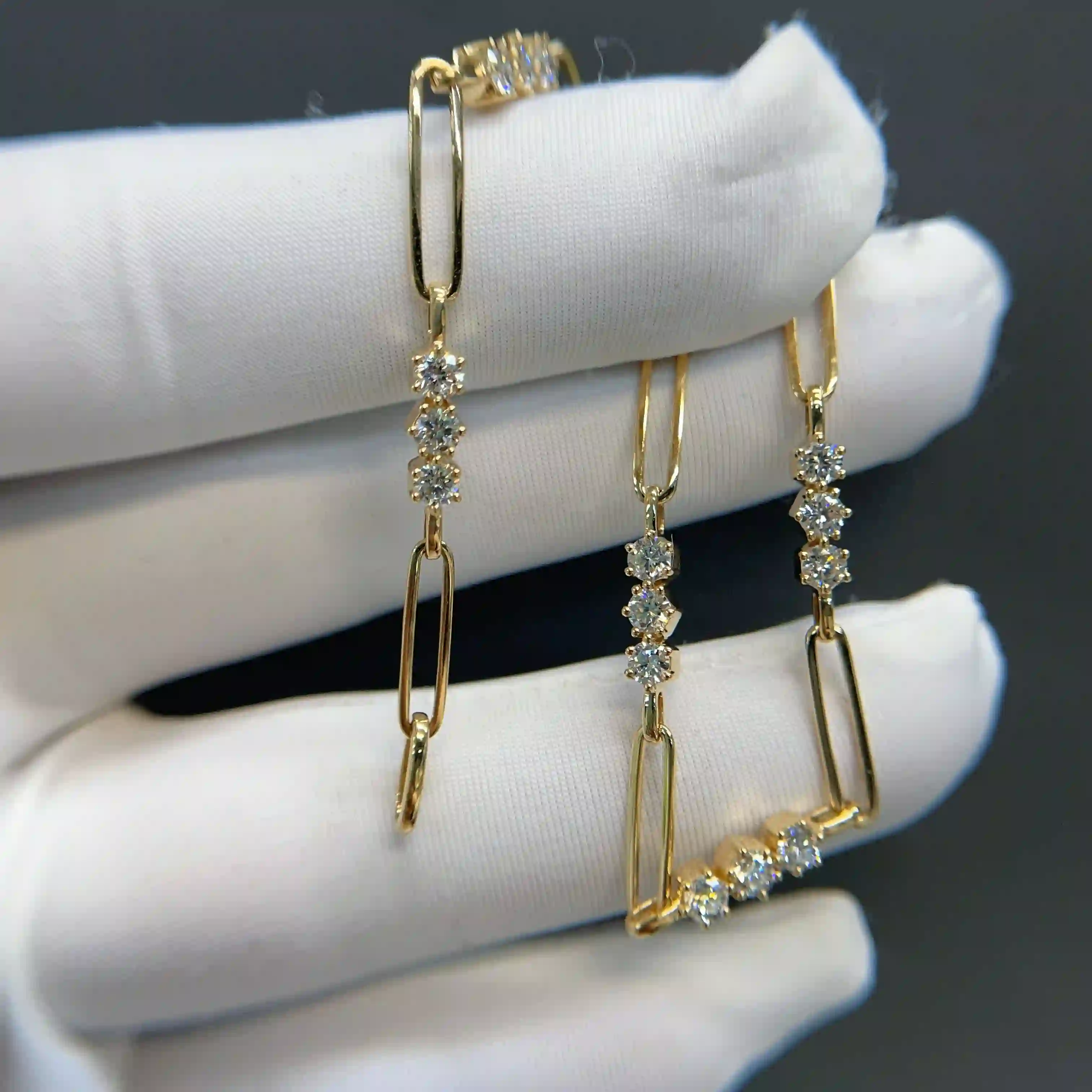 Celoray Custom 14K Yellow Gold Paperclip Link with Diamond Statetion Bracelet (2) Celoray Custom 14K Yellow Gold Paperclip Link with Diamond Statetion Bracelet