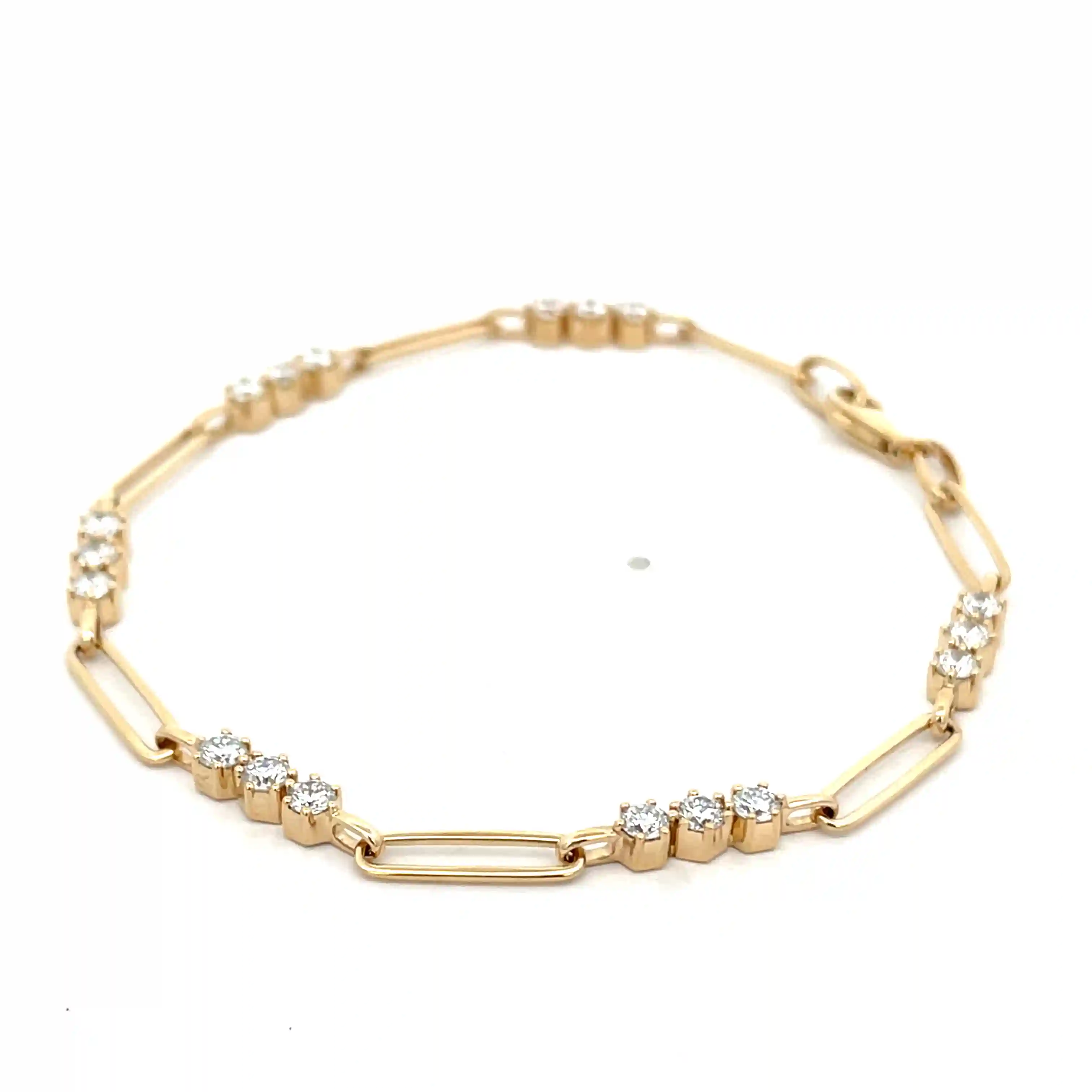 Celoray Custom 14K Yellow Gold Paperclip Link with Diamond Statetion Bracelet (4) Celoray Custom 14K Yellow Gold Paperclip Link with Diamond Statetion Bracelet