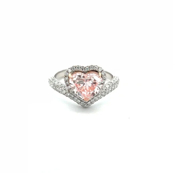 Celoray Custom 18K White Gold 3CT Heart Shape Pink Diamond Engagement Ring