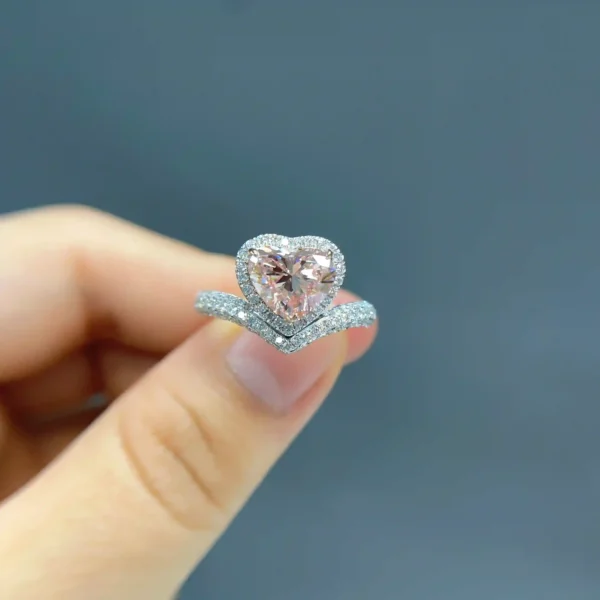 Celoray Custom 18K White Gold 3CT Heart Shape Pink Diamond Engagement Ring