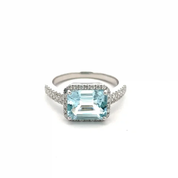 Celoray Custom 18K White Gold 4CT London BlueTopaz Diamond Statement Ring
