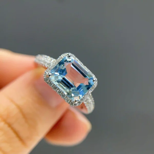 Celoray Custom 18K White Gold 4CT London BlueTopaz Diamond Statement Ring