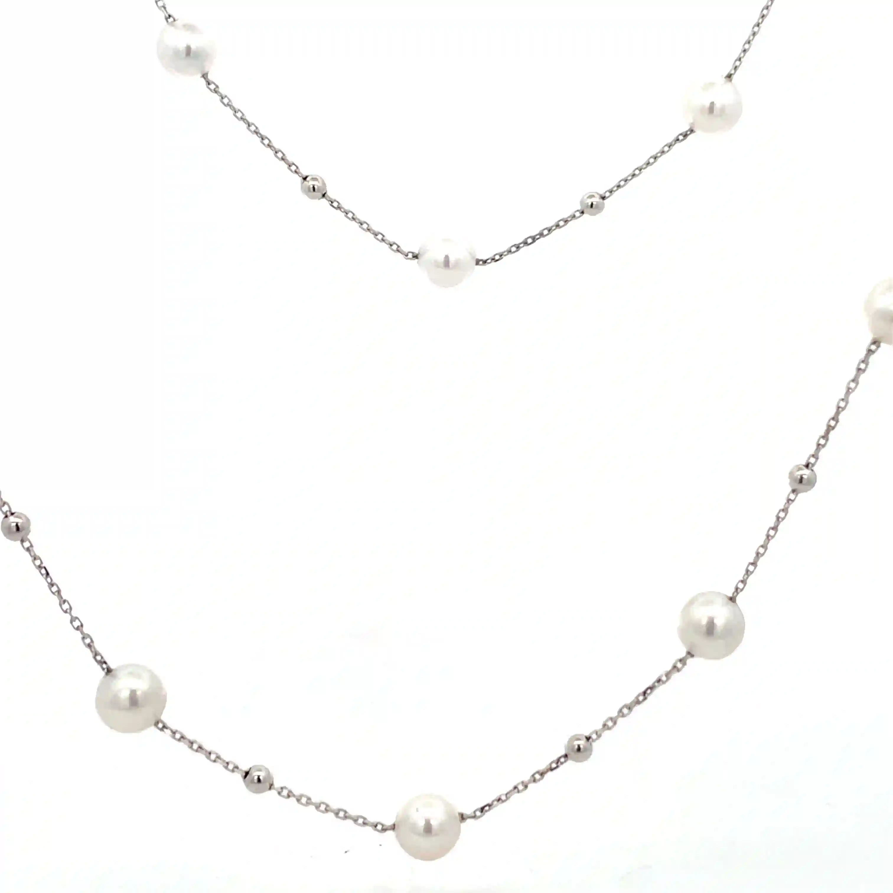 Celoray Custom 18K White Gold 6.5MM-7MM Fresh Pearl Station Necklace for Stacking (1) Celoray Custom 18K White Gold 7MM-7.5MM Fresh Pearl Station Necklace for Stacking