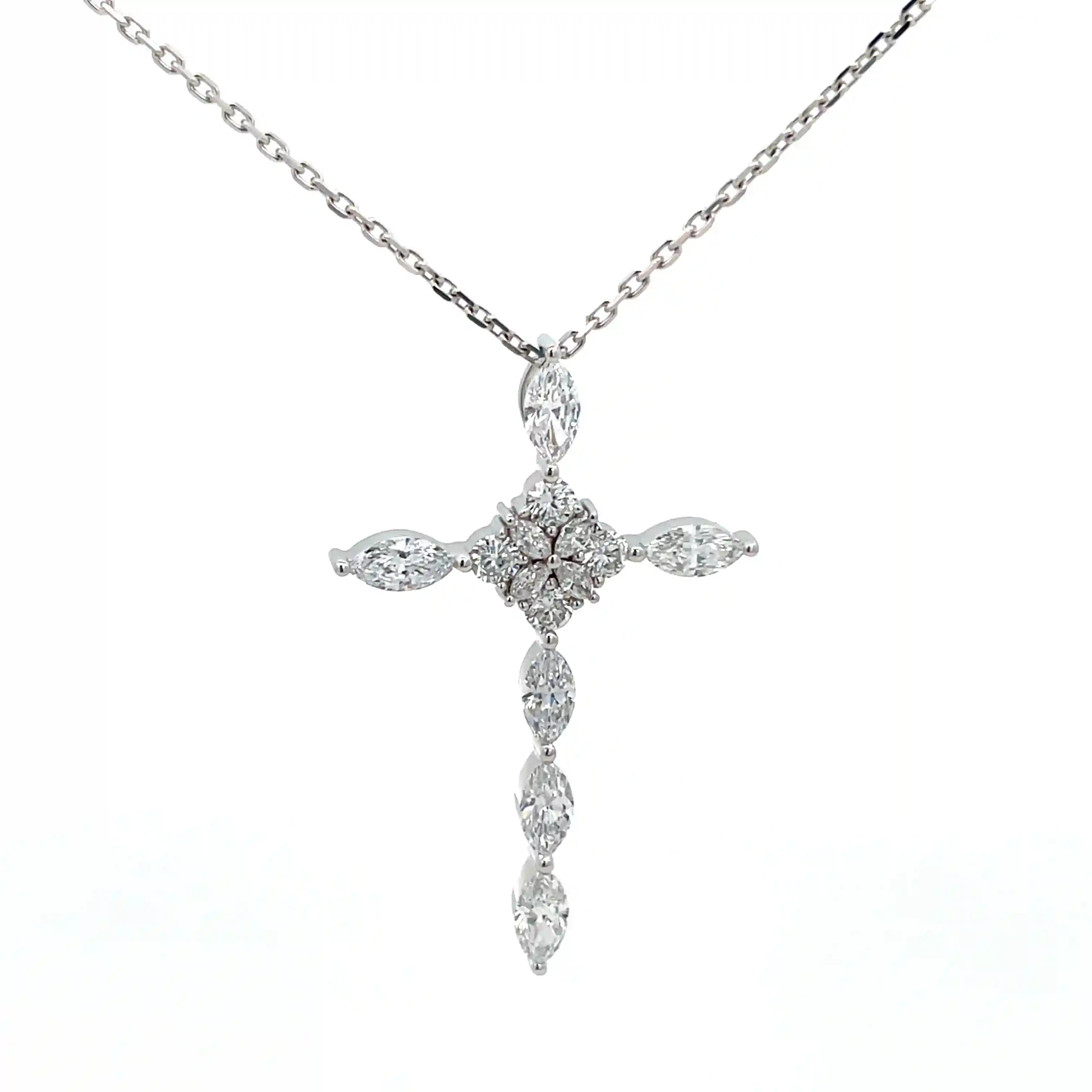 Celoray Custom 18K White Gold Marquise Diamond Cross Pendant Necklace (2) Celoray Custom 18K White Gold Marquise Diamond Cross Pendant Necklace