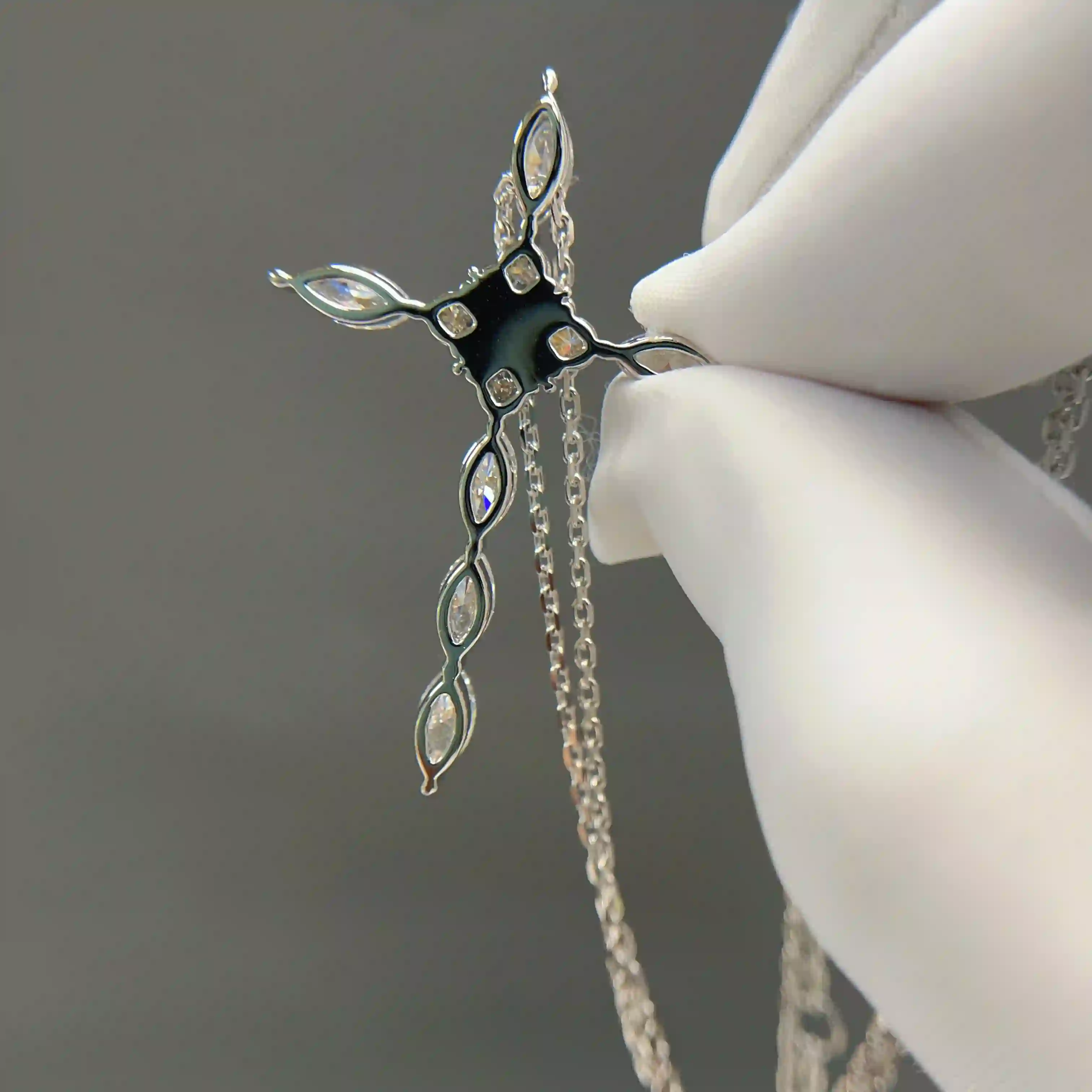 Celoray Custom 18K White Gold Marquise Diamond Cross Pendant Necklace (4) Celoray Custom 18K White Gold Marquise Diamond Cross Pendant Necklace