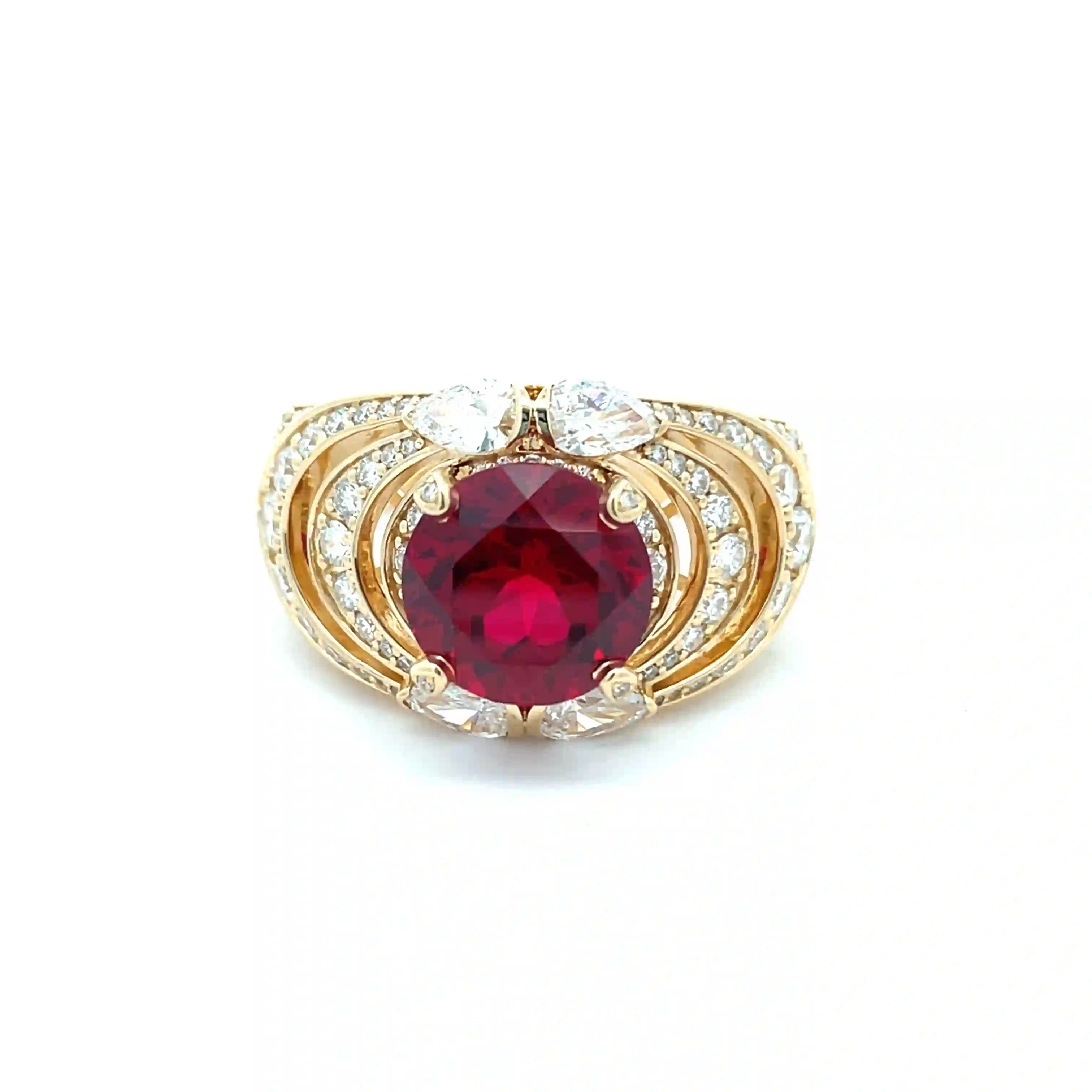 Celoray Custom 18K Yellow Gold 10CT Lab Ruby and Diamond Cluster Setting Ring for Women (2) Celoray Custom 18K Yellow Gold 10CT Lab Ruby and Diamond Cluster Setting Ring for Women