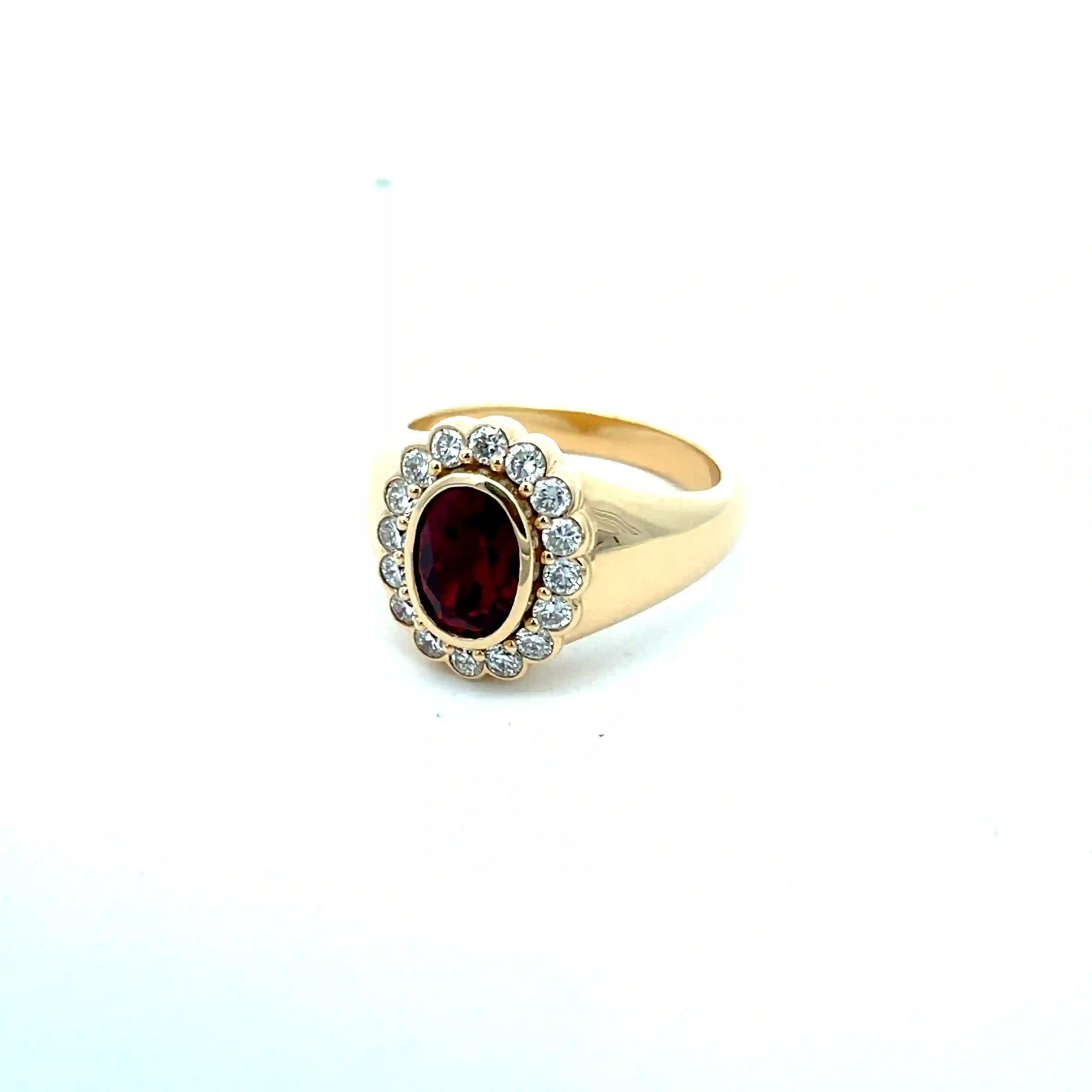 Celoray Custom 18K Yellow Gold 1CT Oval Lab Ruby Diamond Pinky Ring (1) Celoray Custom 18K Yellow Gold 1CT Oval Lab Ruby Diamond Pinky Ring