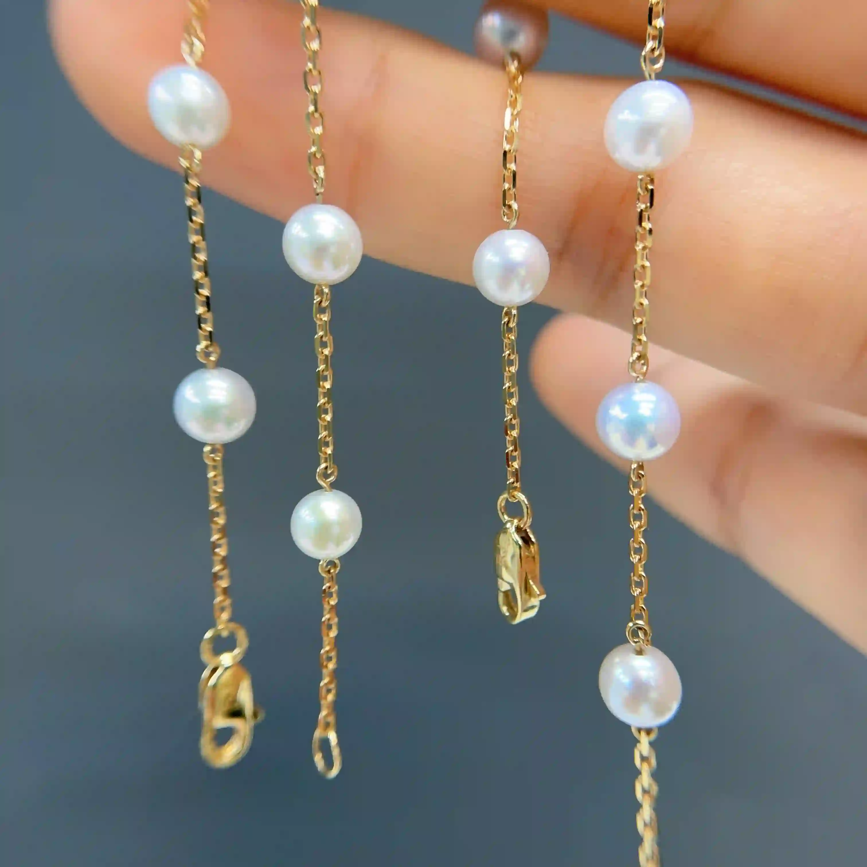 Celoray Custom 18K Yellow Gold 7-8MM Fresh Round Pearl Station Bracelet (1) Celoray Custom 18K Yellow Gold 7-8MM Fresh Round Pearl Station Bracelet