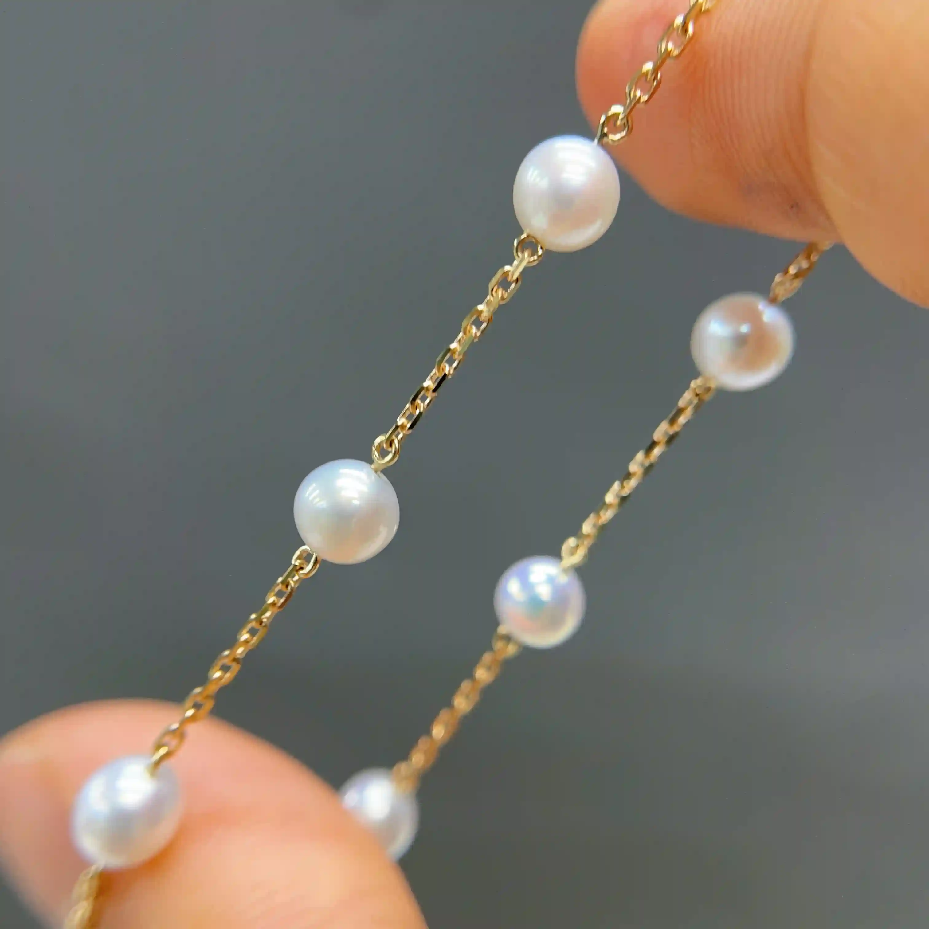 Celoray Custom 18K Yellow Gold 7-8MM Fresh Round Pearl Station Bracelet (3) Celoray Custom 18K Yellow Gold 7-8MM Fresh Round Pearl Station Bracelet