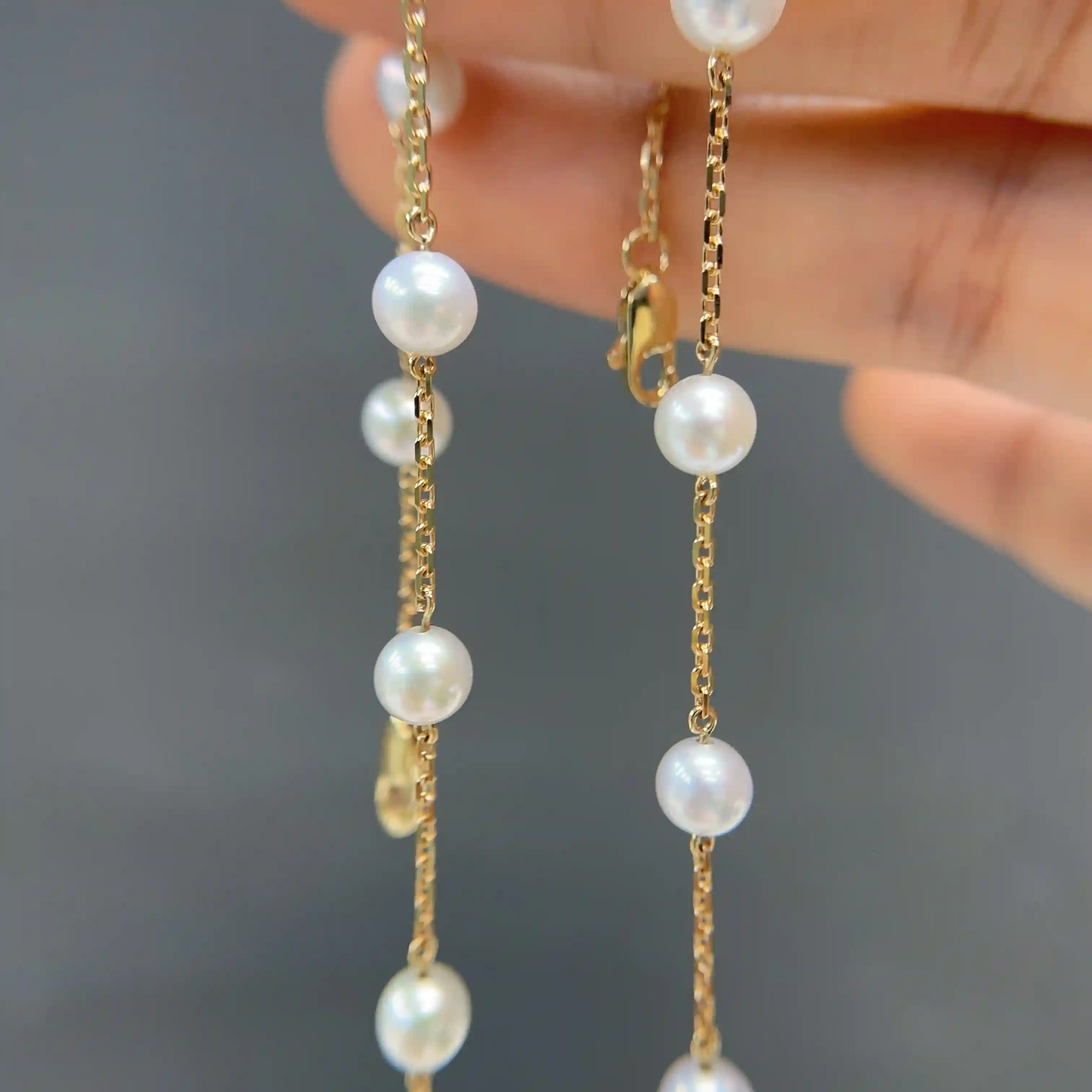 Celoray Custom 18K Yellow Gold 7-8MM Fresh Round Pearl Station Bracelet (4) Celoray Custom 18K Yellow Gold 7-8MM Fresh Round Pearl Station Bracelet