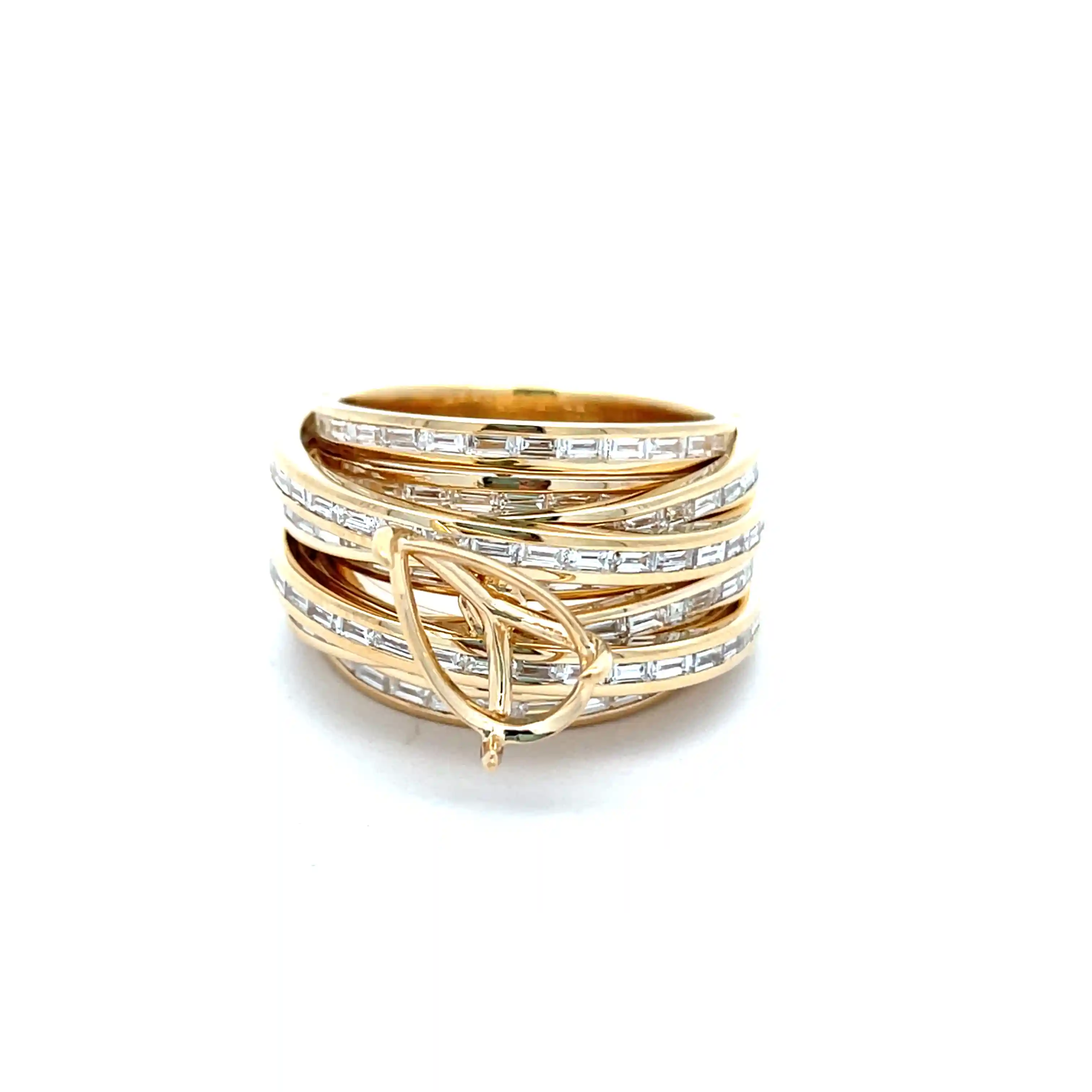 Celoray Custom 18K Yellow Gold Baguette Cut Diamond Stackable Rings with Pear Diamond in Center (3) Celoray Custom 18K Yellow Gold Baguette Cut Diamond Stackable Rings with Pear Diamond in Center