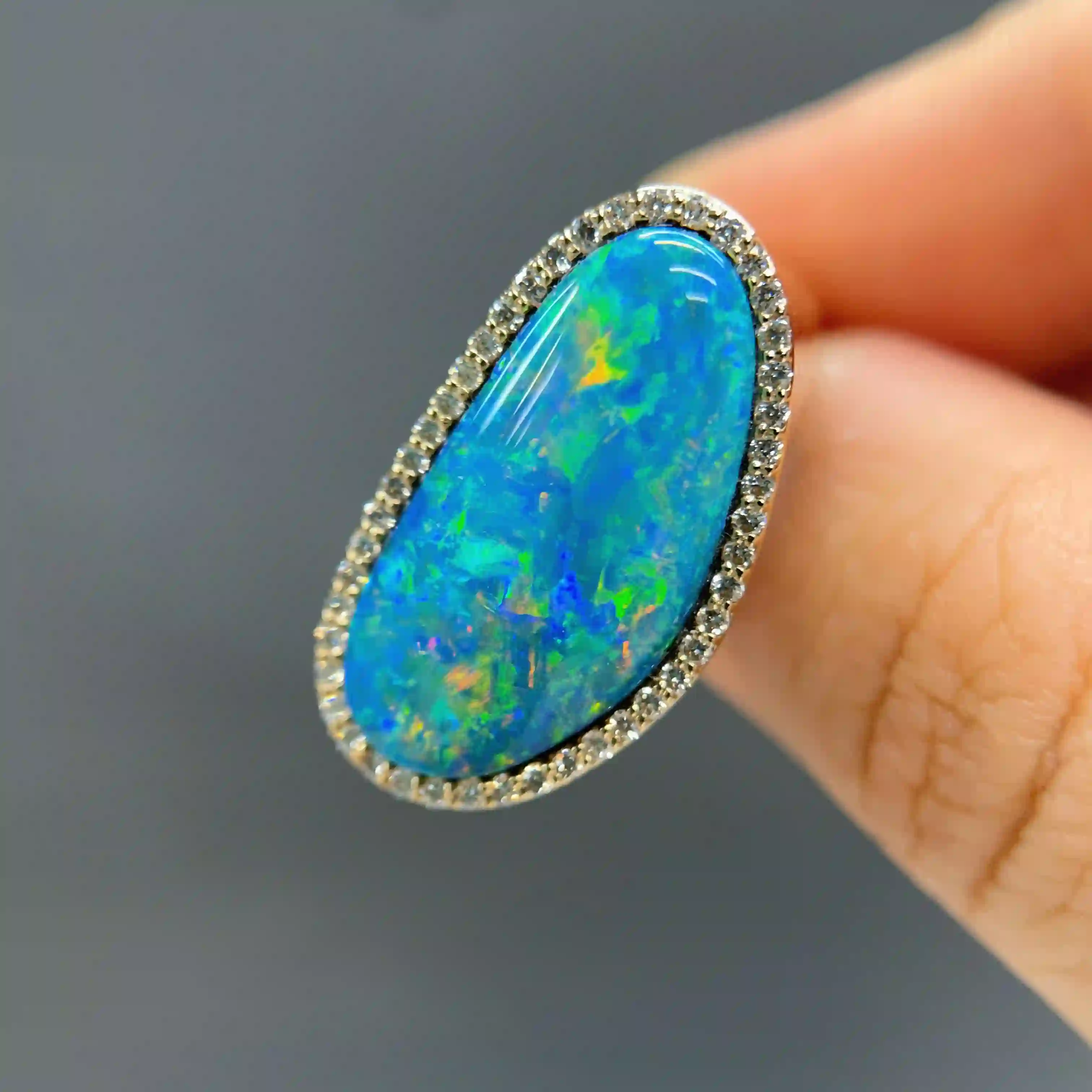 Celoray Custom 18K Yellow Gold Blue Austrilian Opal Diamond Ring for Women (1) Celoray Custom 18K Yellow Gold Blue Austrilian Opal Diamond Ring for Women