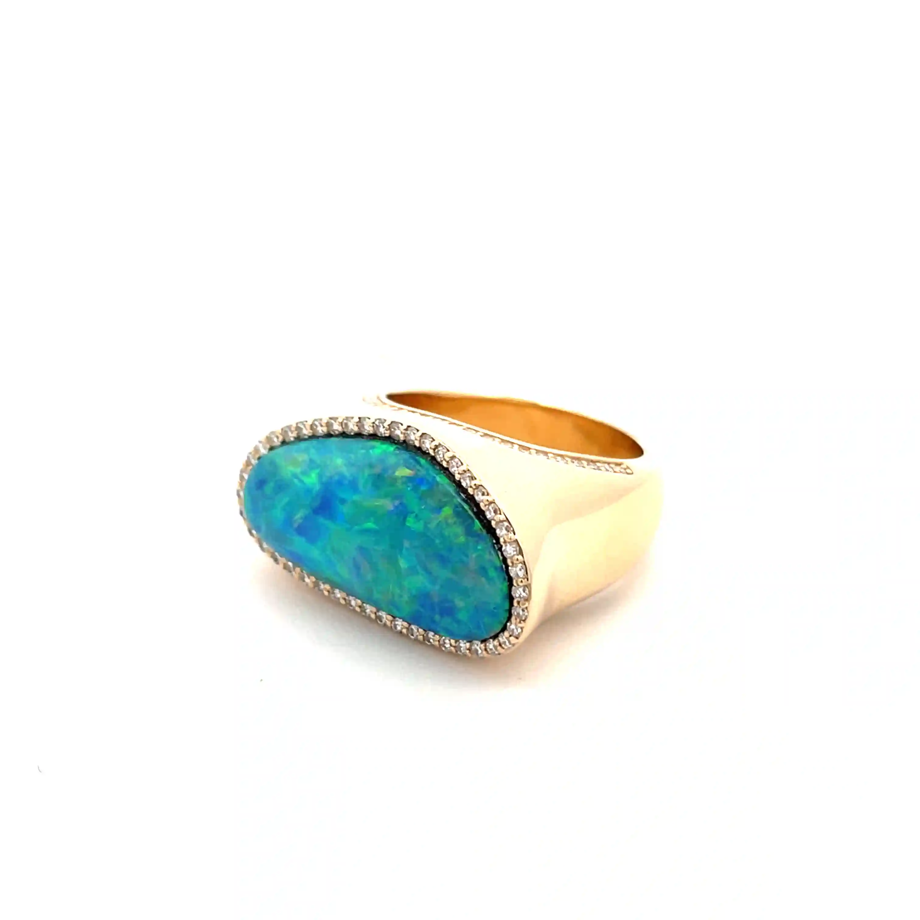 Celoray Custom 18K Yellow Gold Blue Austrilian Opal Diamond Ring for Women (2) Celoray Custom 18K Yellow Gold Blue Austrilian Opal Diamond Ring for Women