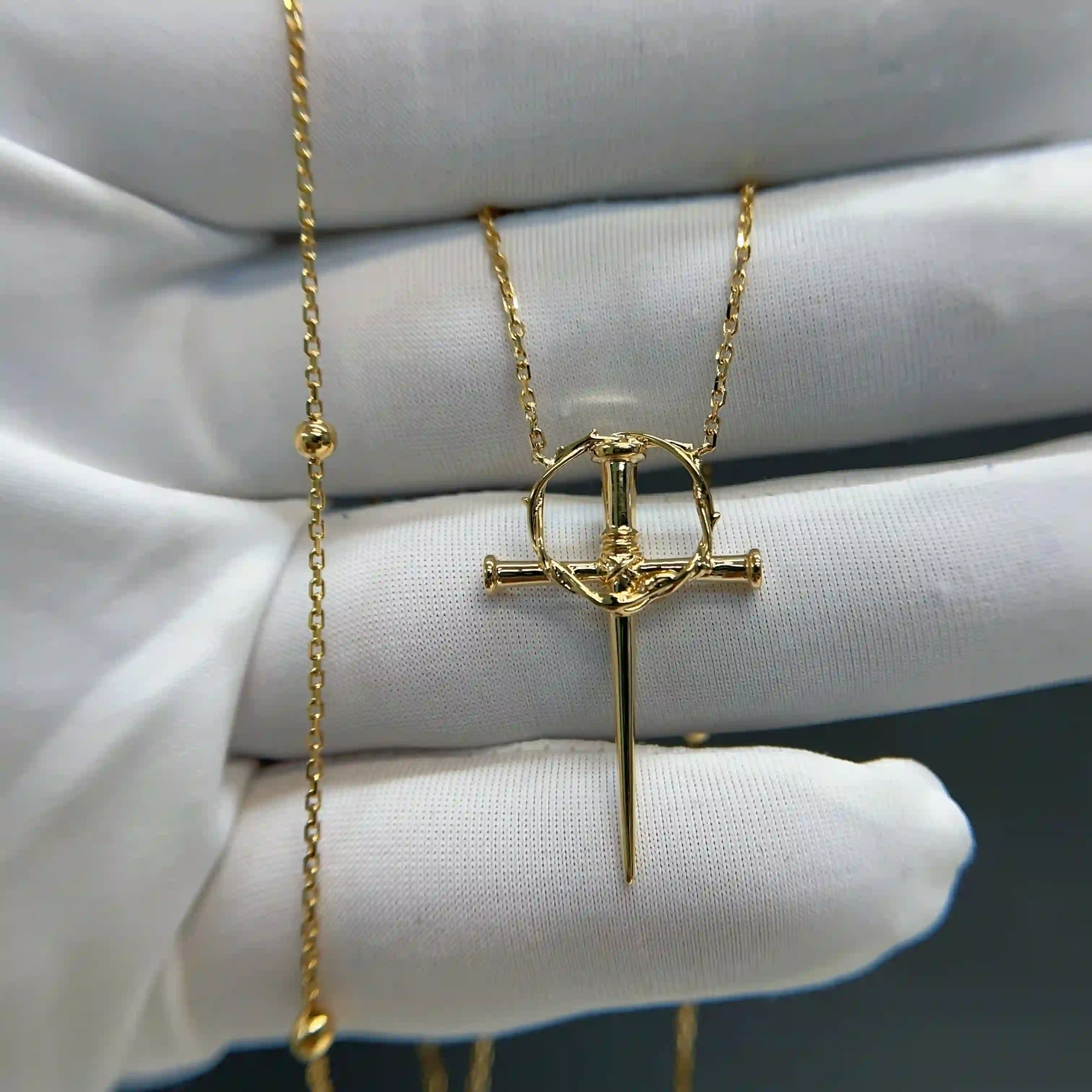 Celoray Custom 18K Yellow Gold Crown of Thorns Cross Pendant Necklace (1) Celoray Custom 18K Yellow Gold Crown of Thorns Cross Pendant Necklace