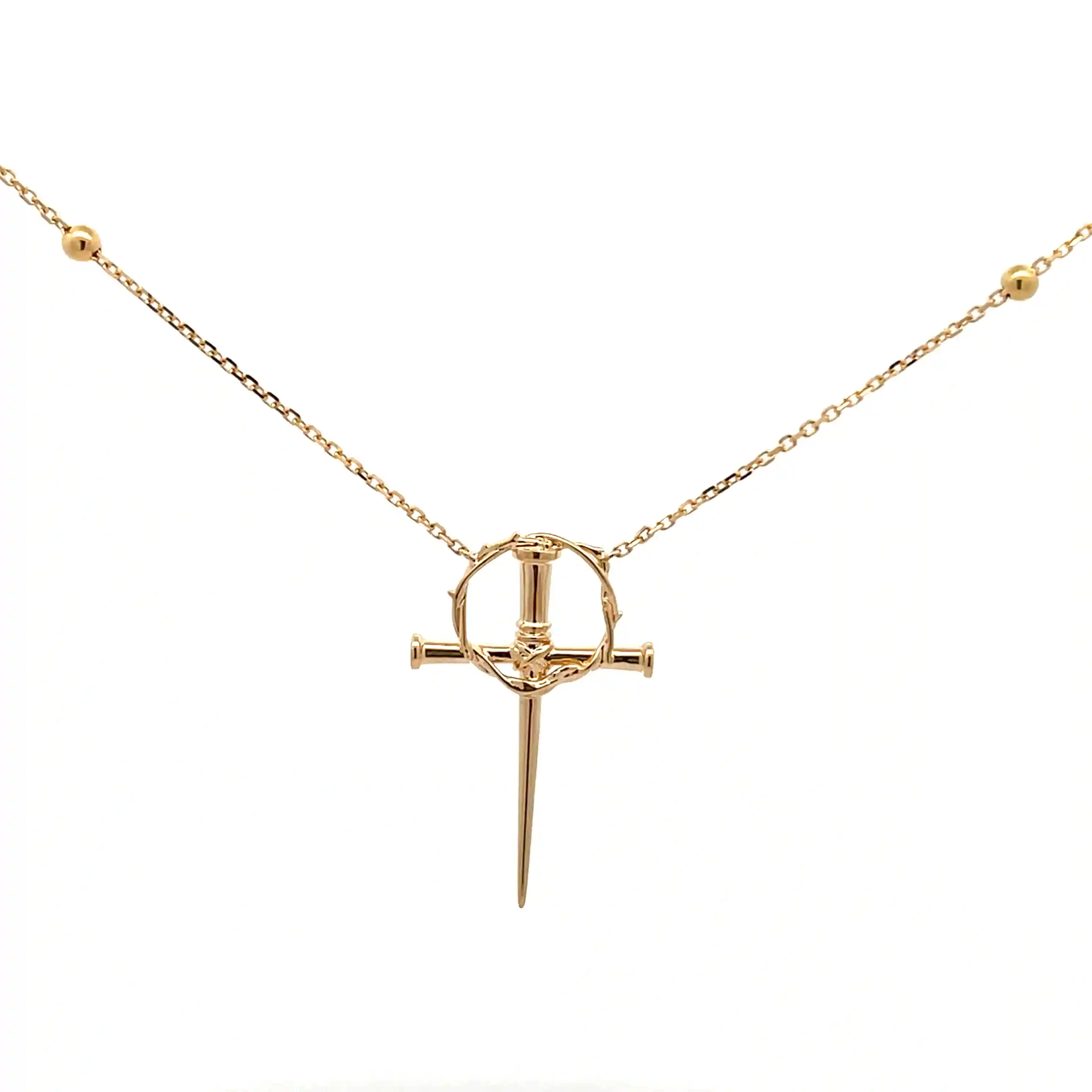 Celoray Custom 18K Yellow Gold Crown of Thorns Cross Pendant Necklace (2) Celoray Custom 18K Yellow Gold Crown of Thorns Cross Pendant Necklace
