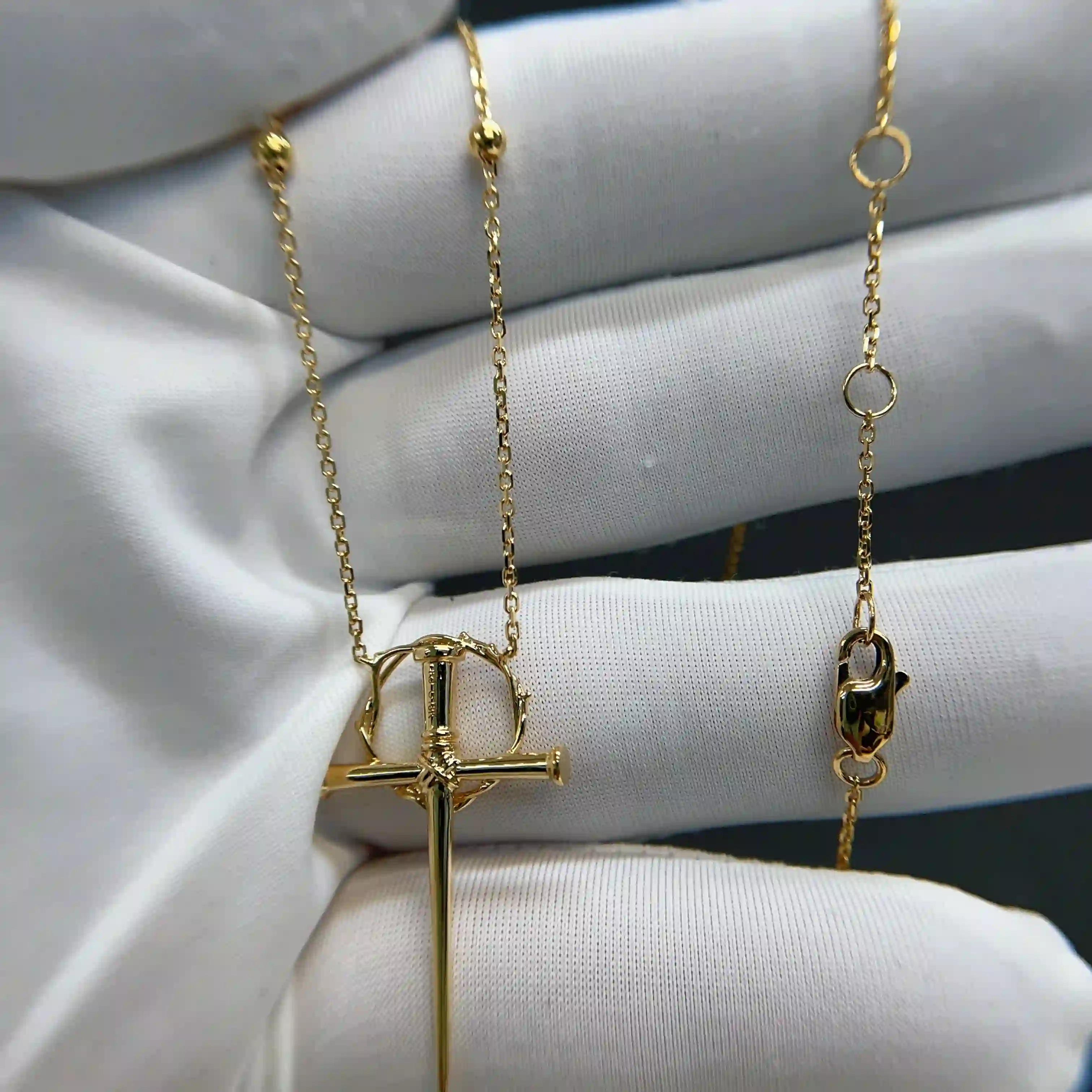 Celoray Custom 18K Yellow Gold Crown of Thorns Cross Pendant Necklace (4) Celoray Custom 18K Yellow Gold Crown of Thorns Cross Pendant Necklace