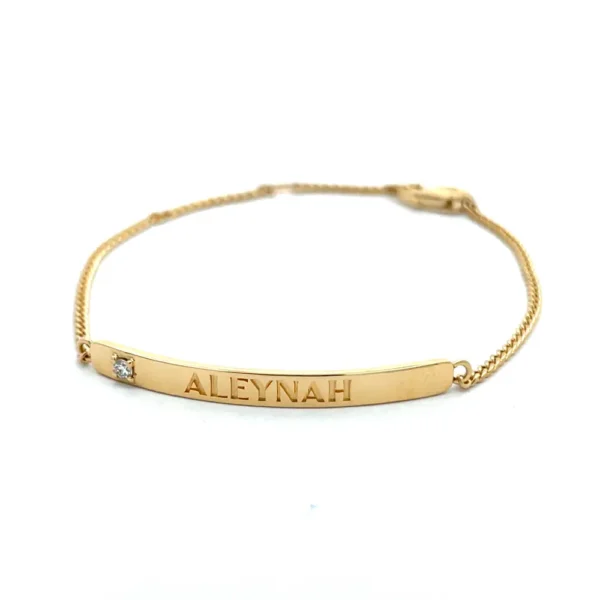 Celoray Custom 18K Yellow Gold Engraved Name Plate Cuban Link Bracelet