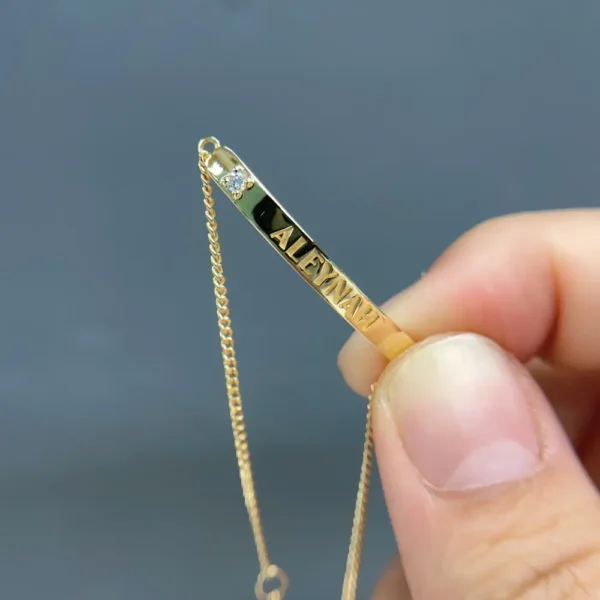 Celoray Custom 18K Yellow Gold Engraved Name Plate Cuban Link Bracelet