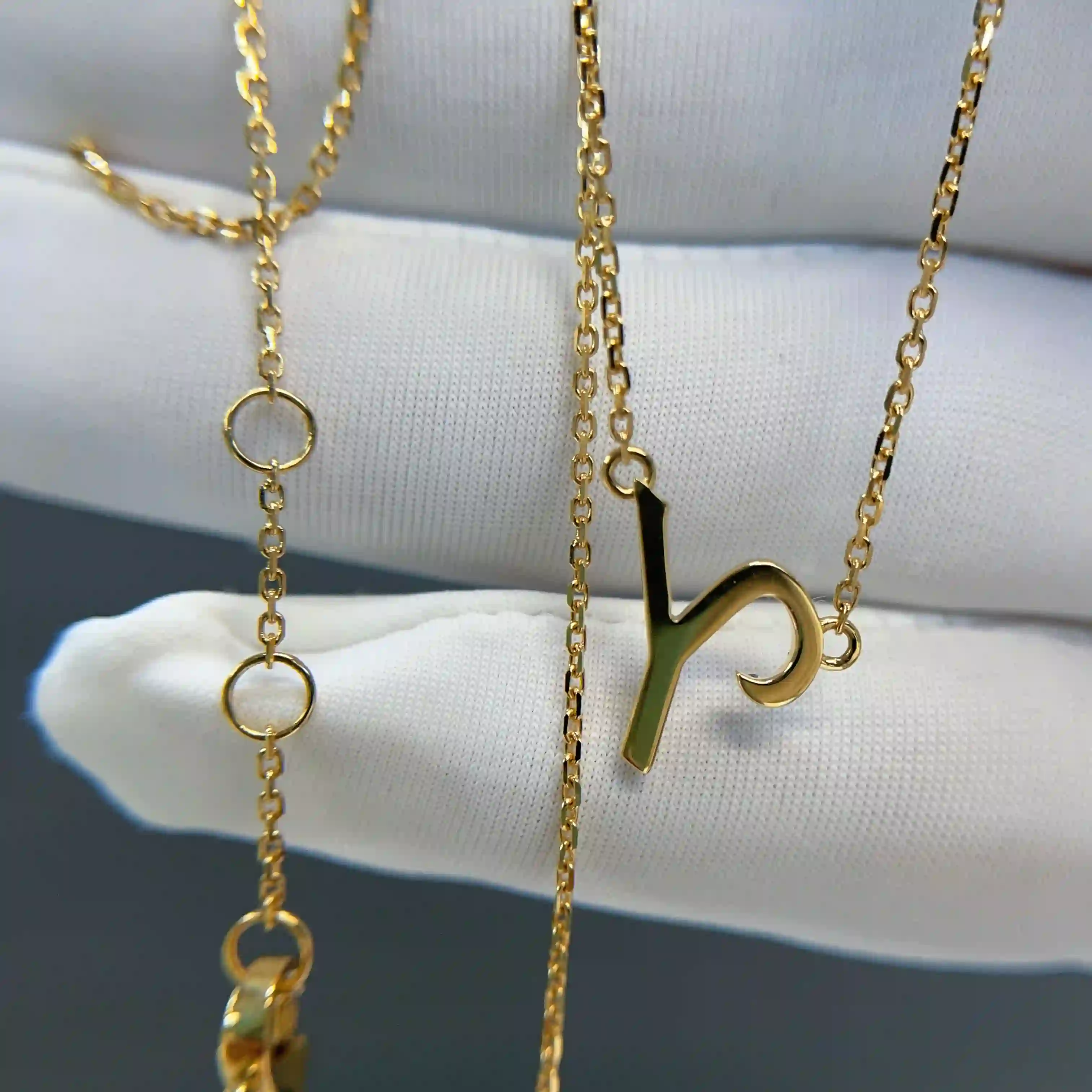 Celoray Custom 18K Yellow Gold Fancy Font Initial Letter Y Diamond Necklace (1) Celoray Custom 18K Yellow Gold Fancy Font Initial Letter Y Diamond Necklace