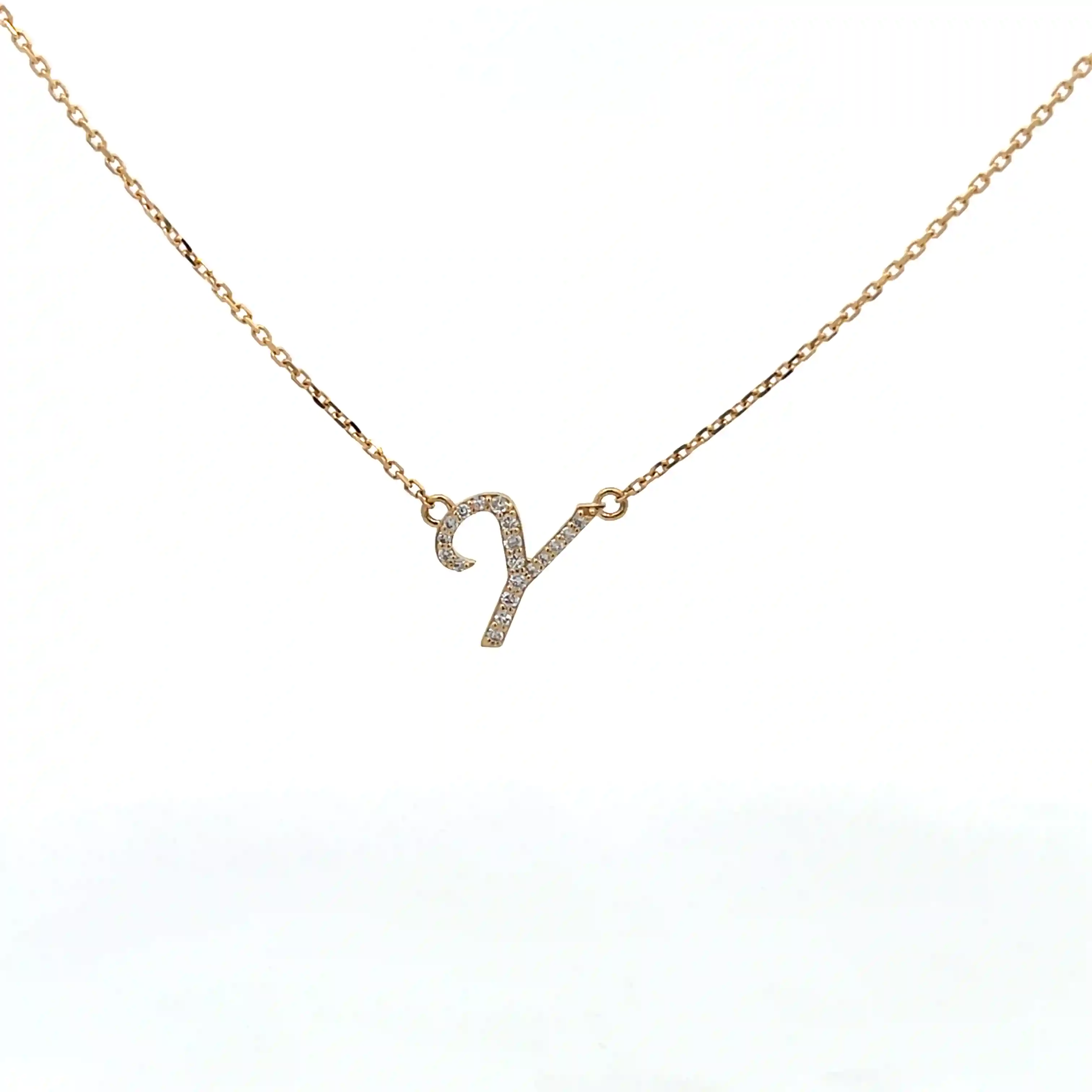 Celoray Custom 18K Yellow Gold Fancy Font Initial Letter Y Diamond Necklace (2) Celoray Custom 18K Yellow Gold Fancy Font Initial Letter Y Diamond Necklace