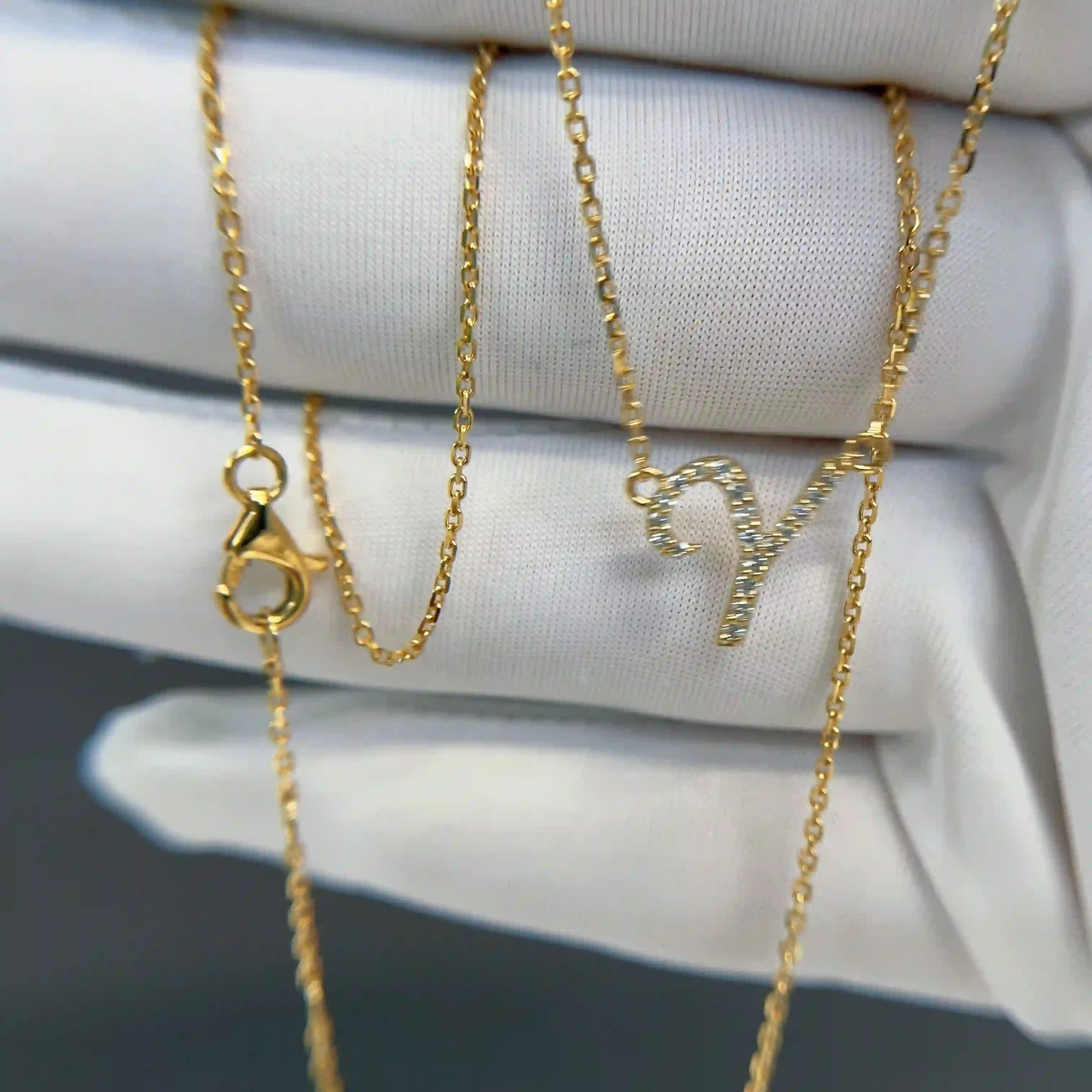Celoray Custom 18K Yellow Gold Fancy Font Initial Letter Y Diamond Necklace (4) Celoray Custom 18K Yellow Gold Fancy Font Initial Letter Y Diamond Necklace