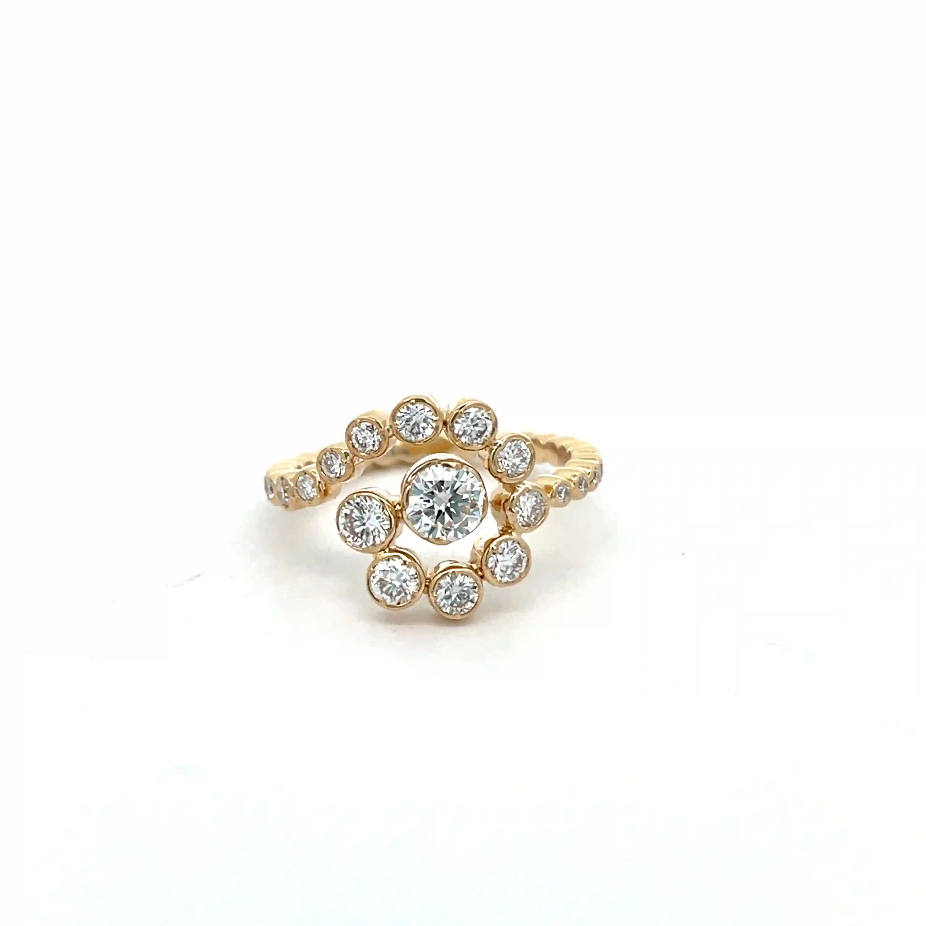 Celoray Custom 18K Yellow Gold Graduated Sunflower Diamond Ring for Women Celoray Custom 18K Yellow Gold Graduated Sunflower Diamond Ring for Women