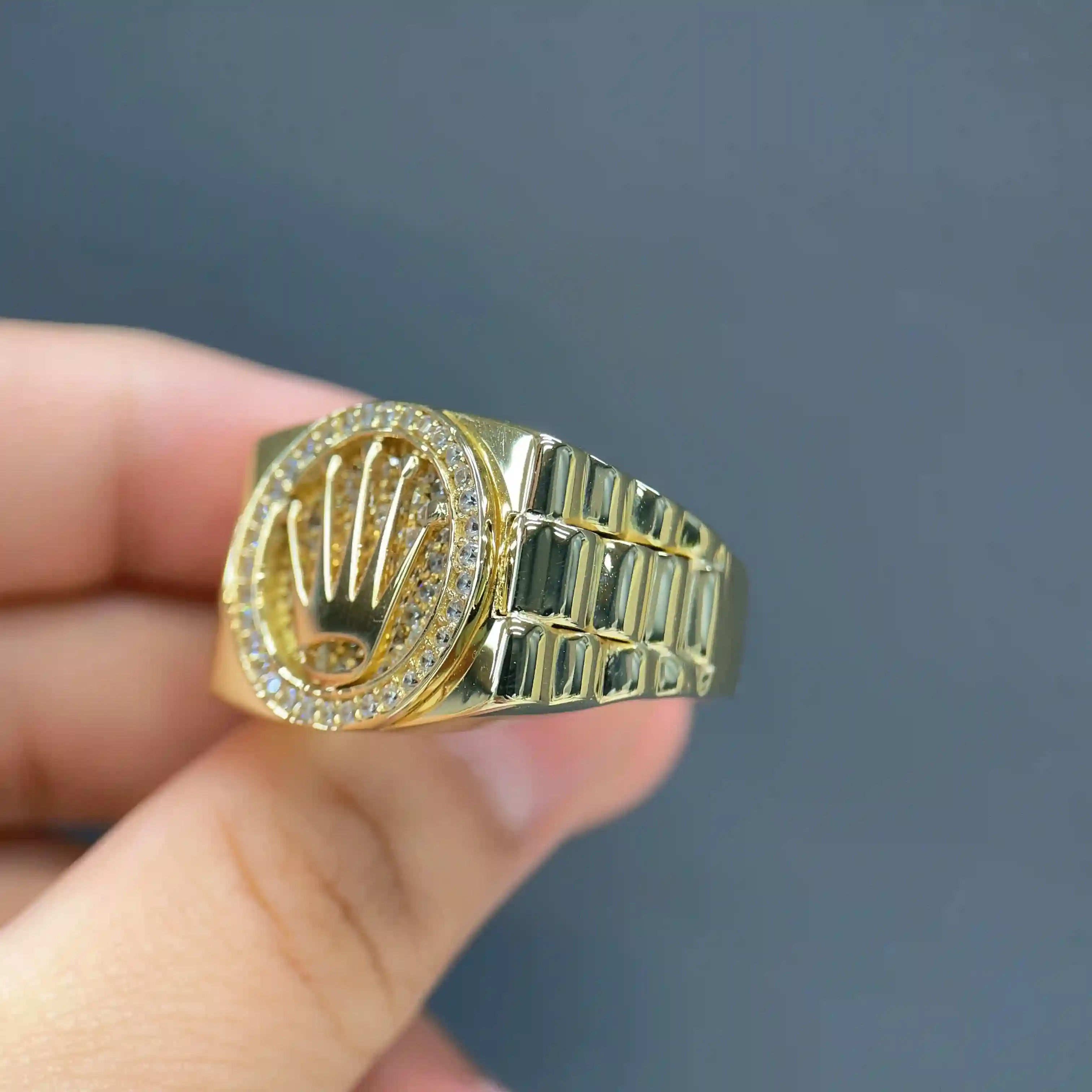 Celoray Custom 18K Yellow Gold Lab Diamond Crown Ring for Men (5) Celoray Custom 18K Yellow Gold Lab Diamond Crown Ring for Men