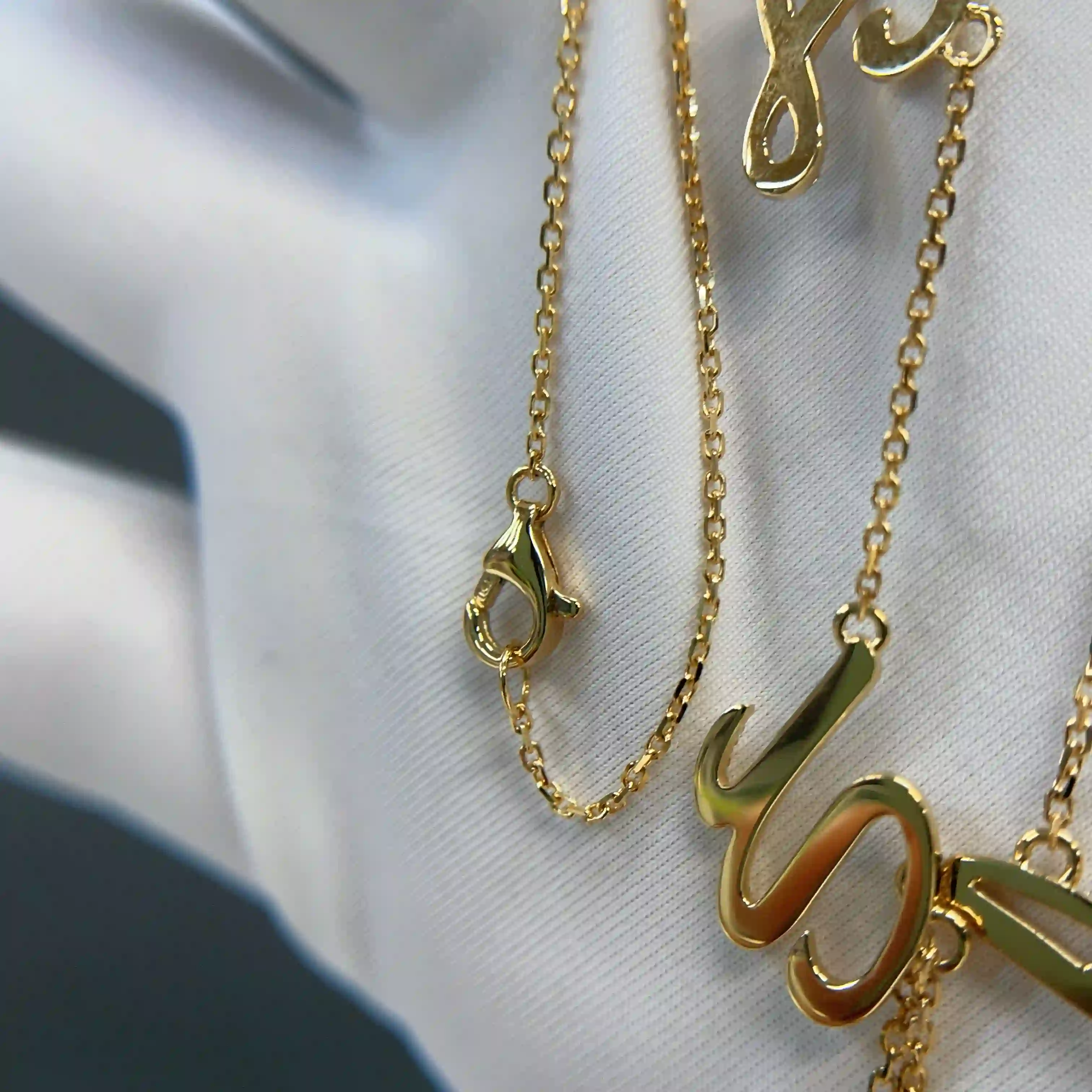 Celoray Custom 18K Yellow Gold Multiple Fancy Font Initial Letters Diamond Necklace (2) Celoray Custom 18K Yellow Gold Multiple Fancy Font Initial Letters Diamond Necklace