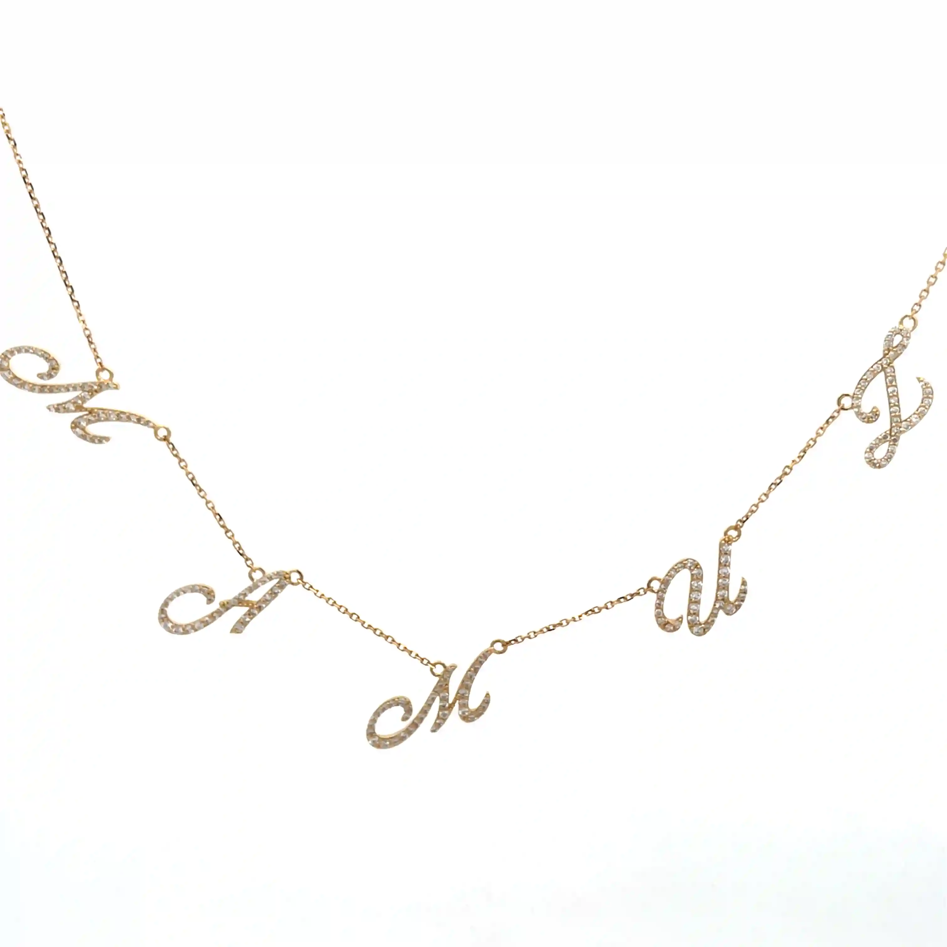Celoray Custom 18K Yellow Gold Multiple Fancy Font Initial Letters Diamond Necklace (3) Celoray Custom 18K Yellow Gold Multiple Fancy Font Initial Letters Diamond Necklace