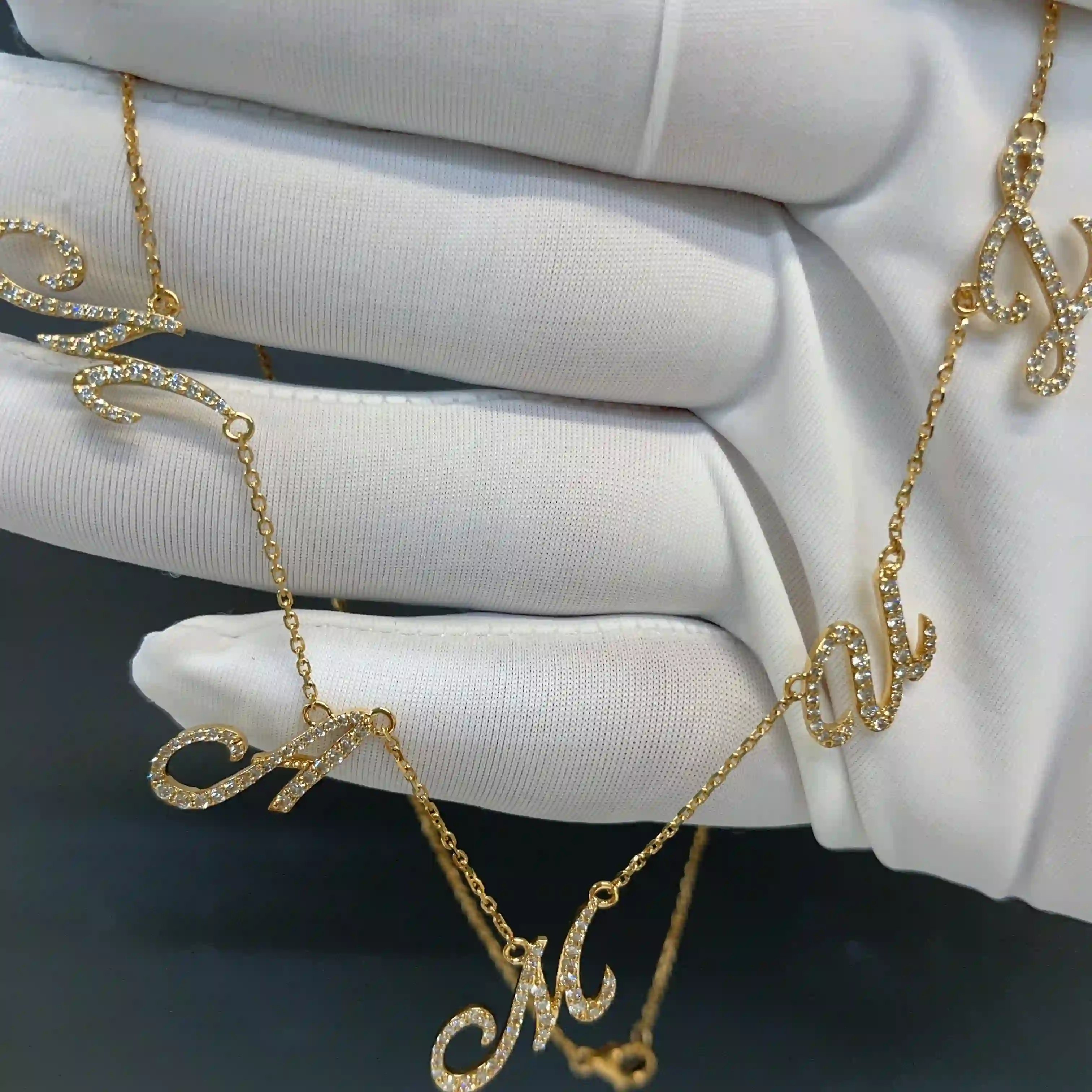 Celoray Custom 18K Yellow Gold Multiple Fancy Font Initial Letters Diamond Necklace (4) Celoray Custom 18K Yellow Gold Multiple Fancy Font Initial Letters Diamond Necklace