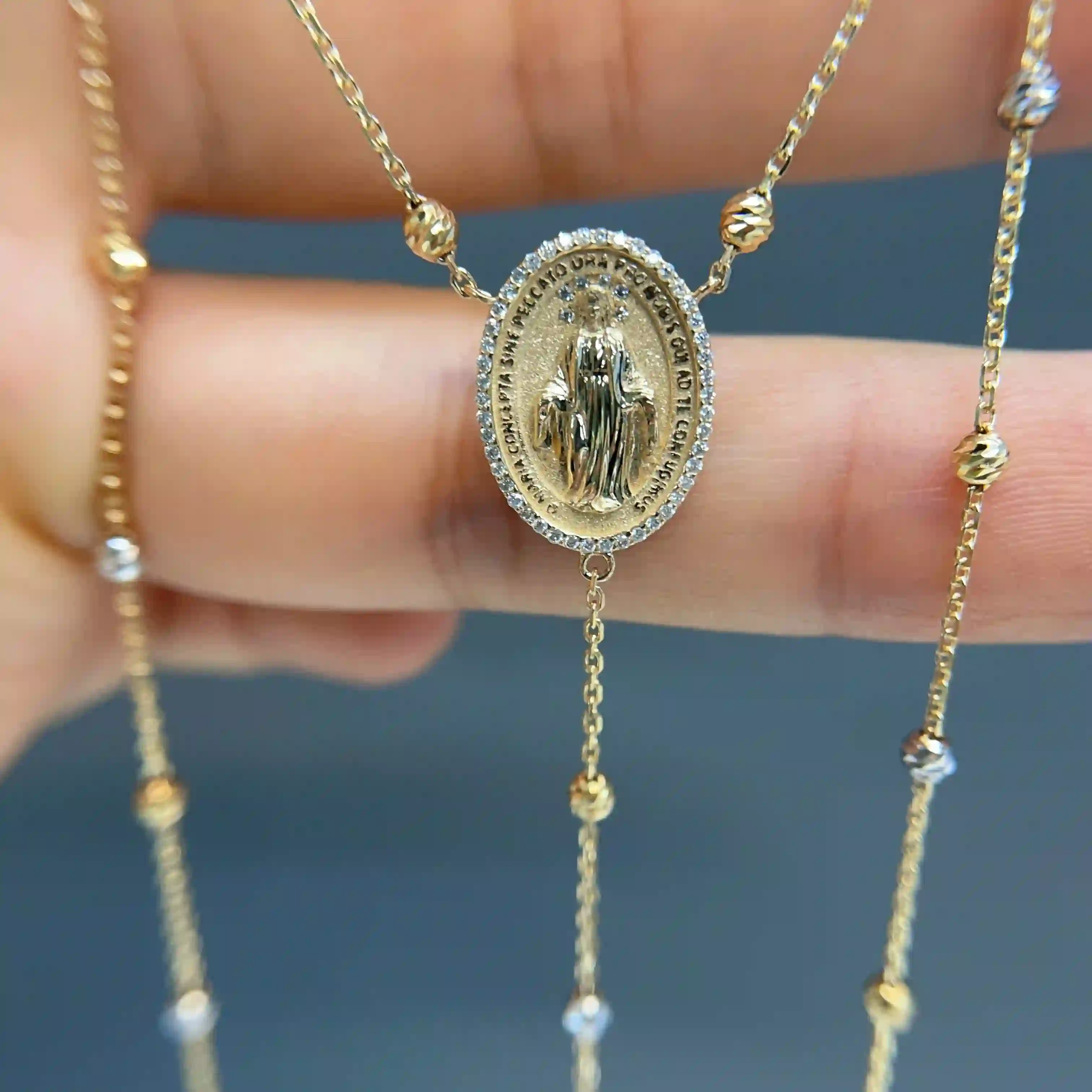Celoray Custom 18K Yellow Gold New Design Mary and Cross Rossary Pendant Necklace (3) Celoray Custom 18K Yellow Gold New Design Mary and Cross Rossary Pendant Necklace
